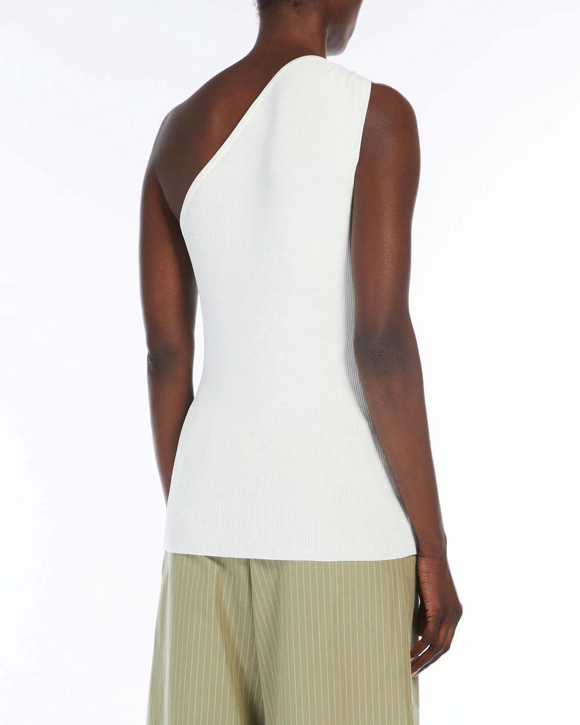 Top avorio monospalla MM Max Mara in maglia di misto viscosa a costine