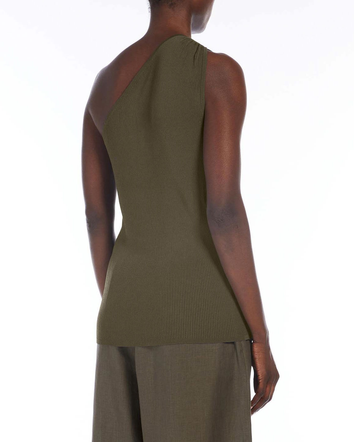 Top color fango monospalla MM Max Mara in maglia di misto viscosa a costine