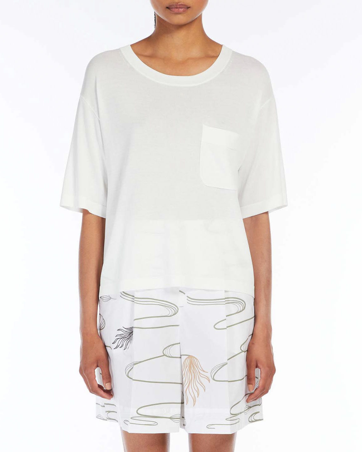 Maglia bianca MM Max Mara in viscosa rasata con maniche corte e tasca sul petto image