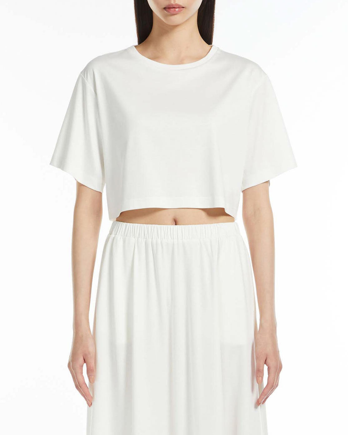 T-shirt cropped color avorio MM Max Mara in modal e cotone