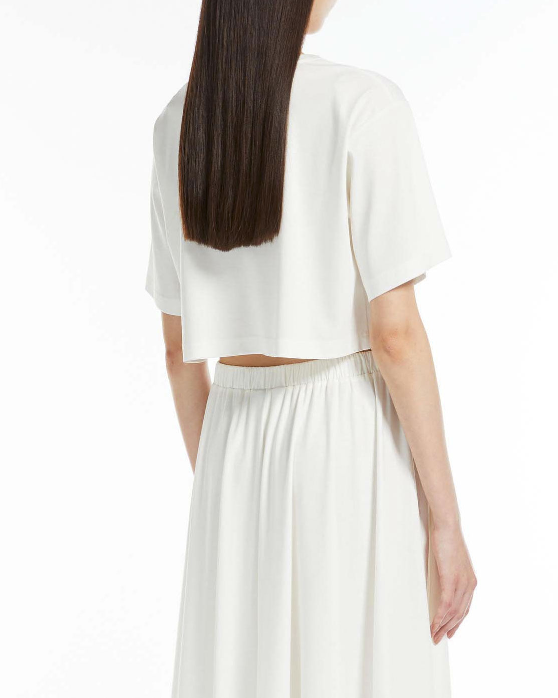 T-shirt cropped color avorio MM Max Mara in modal e cotone