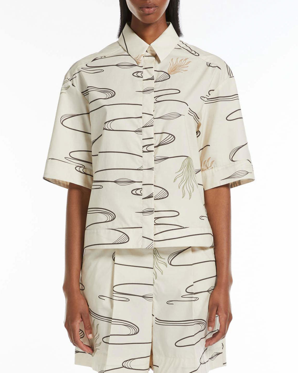 Camiai cropped beige chiaro MM in cotone con mezze maniche a fantasia onde
