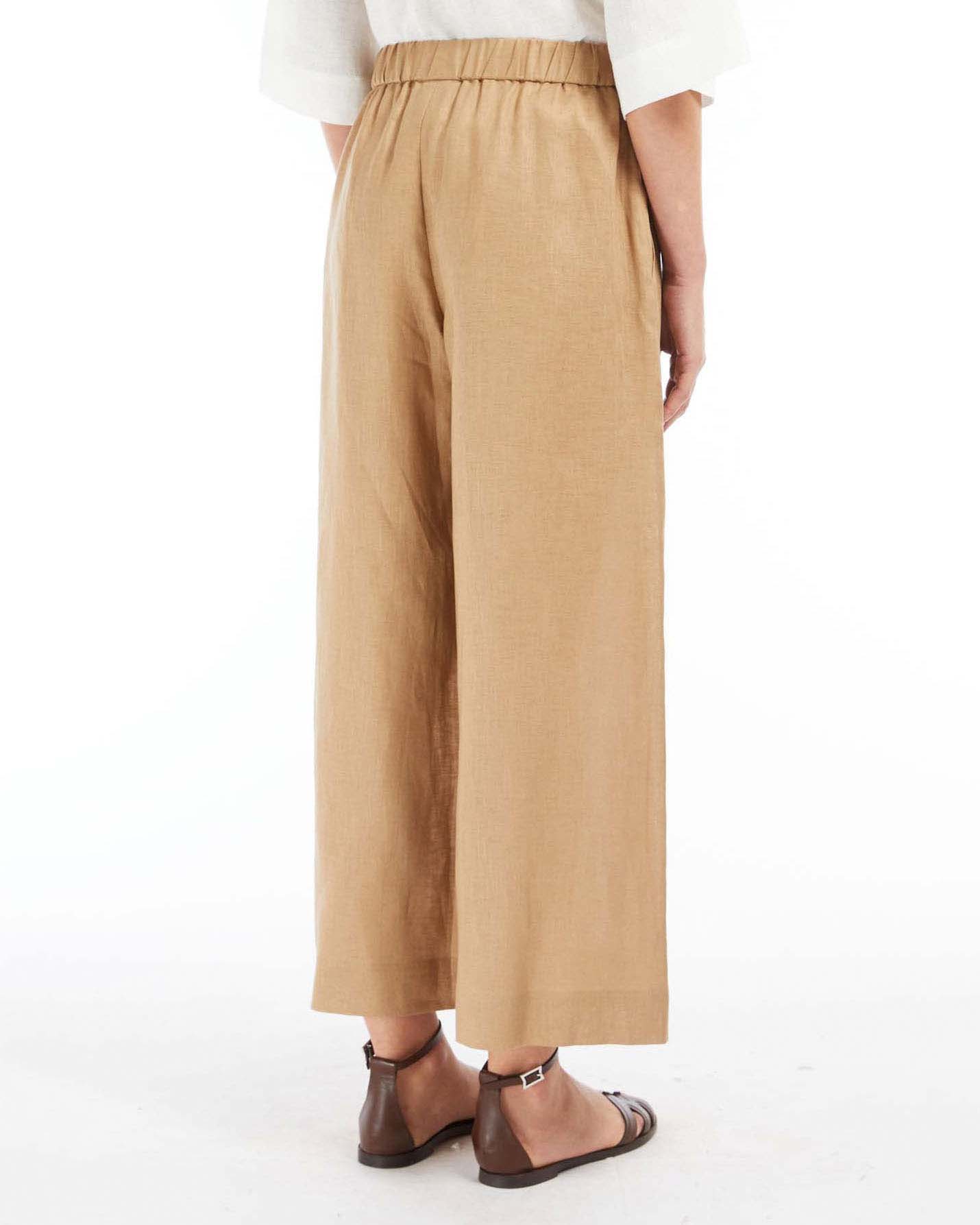 Pantaloni palazzo color cammello MM Max Mara in lino con elastico in vita image