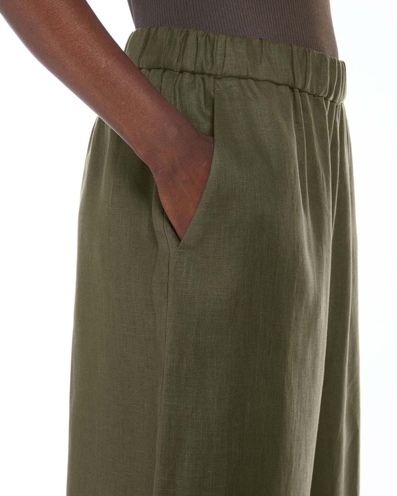Pantaloni palazzo color fango MM Max Mara in lino con elastico in vita image