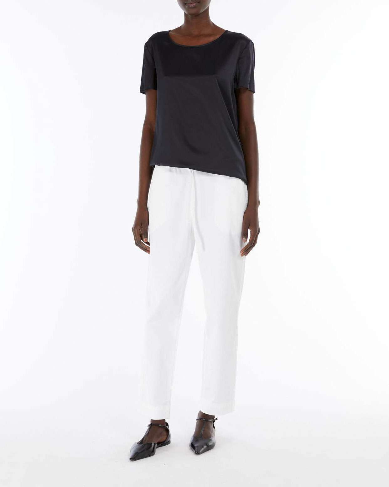 Joggers bianco MM in cotone stretch con coulisse inserita in vita