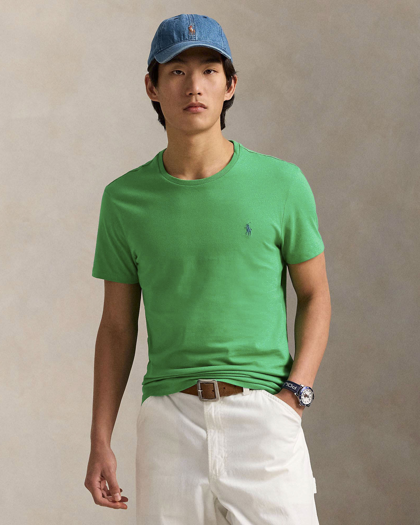 T-shirt Polo Ralph Lauren verde custom slim-fit in puro cotone con logo pony ricamato sul petto