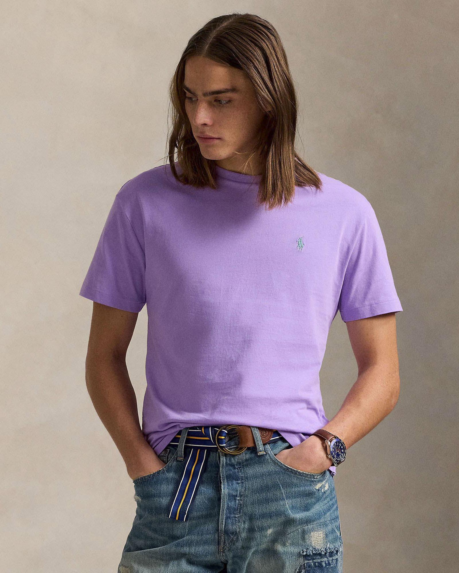 T-shirt Polo Ralph Lauren lilla custom slim-fit in puro cotone con logo pony ricamato sul petto