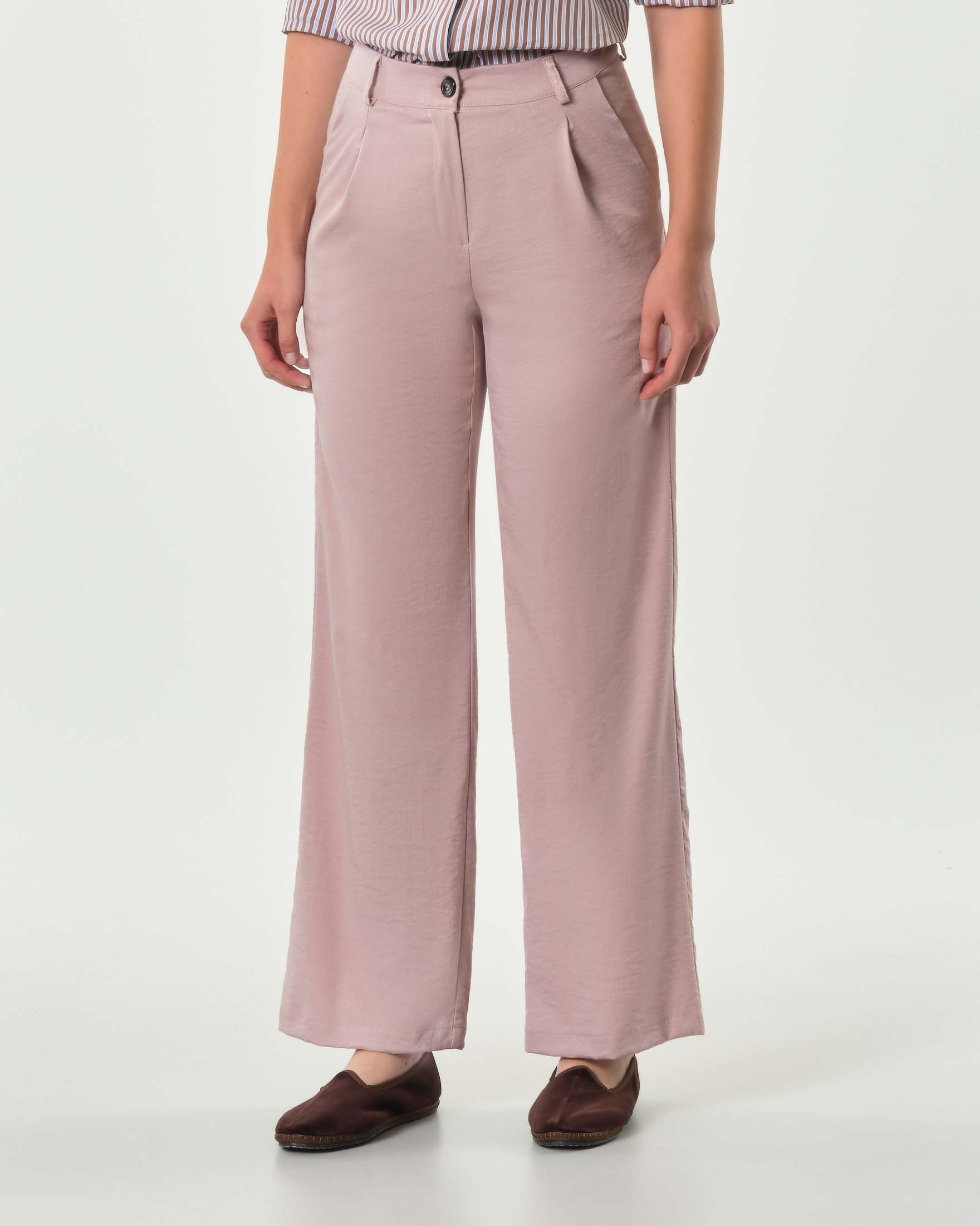 Pantaloni color rosa antico Hlo! in misto viscosa froisse con pinces in vita image