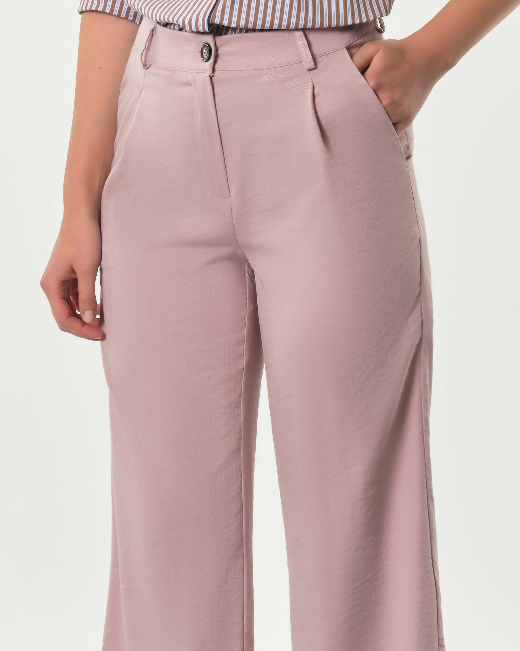 Pantaloni color rosa antico Hlo! in misto viscosa froisse con pinces in vita