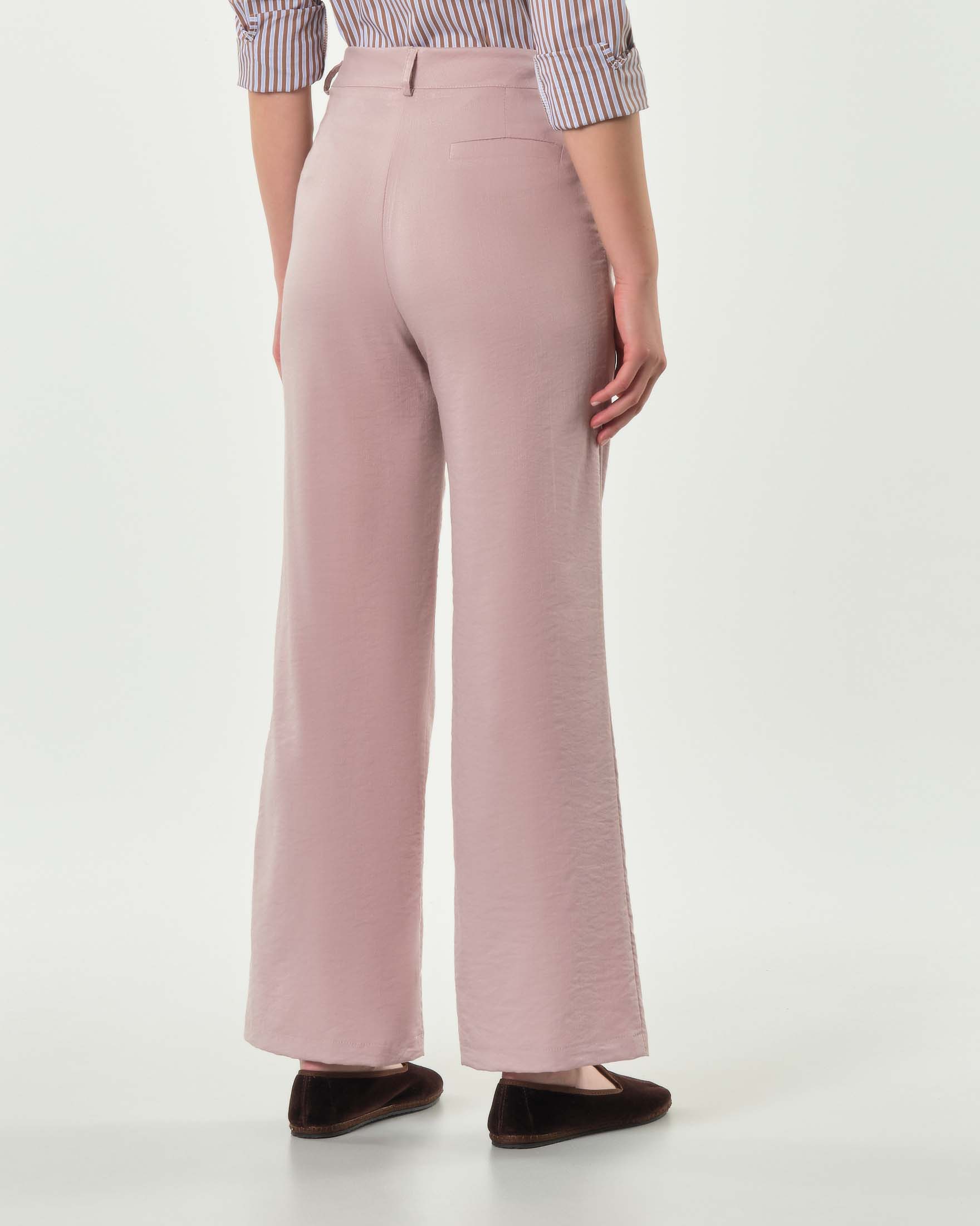 Pantaloni color rosa antico Hlo! in misto viscosa froisse con pinces in vita