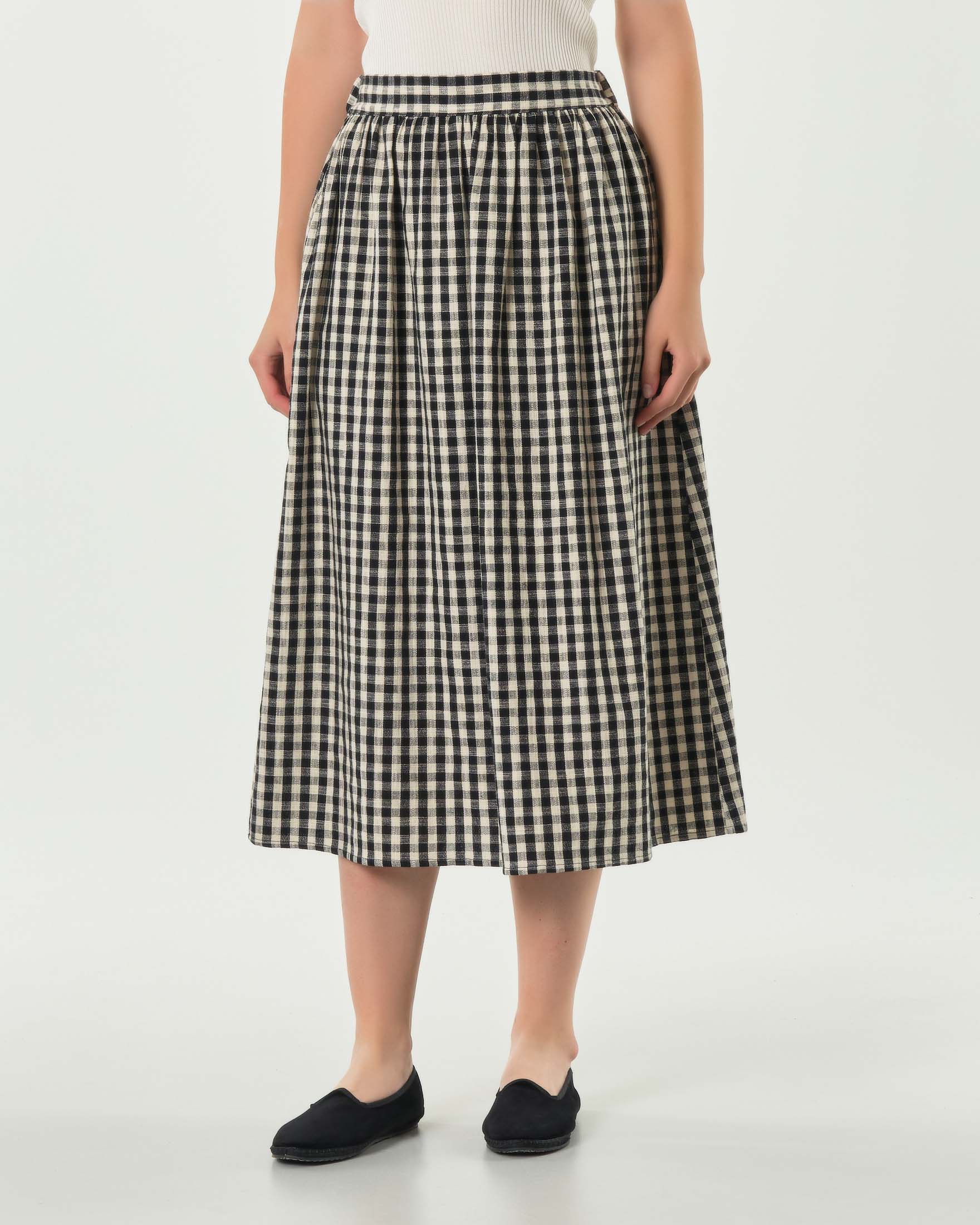 Gonna midi Hlo! in cotone garzato a quadretti Vichy bianchi e neri image