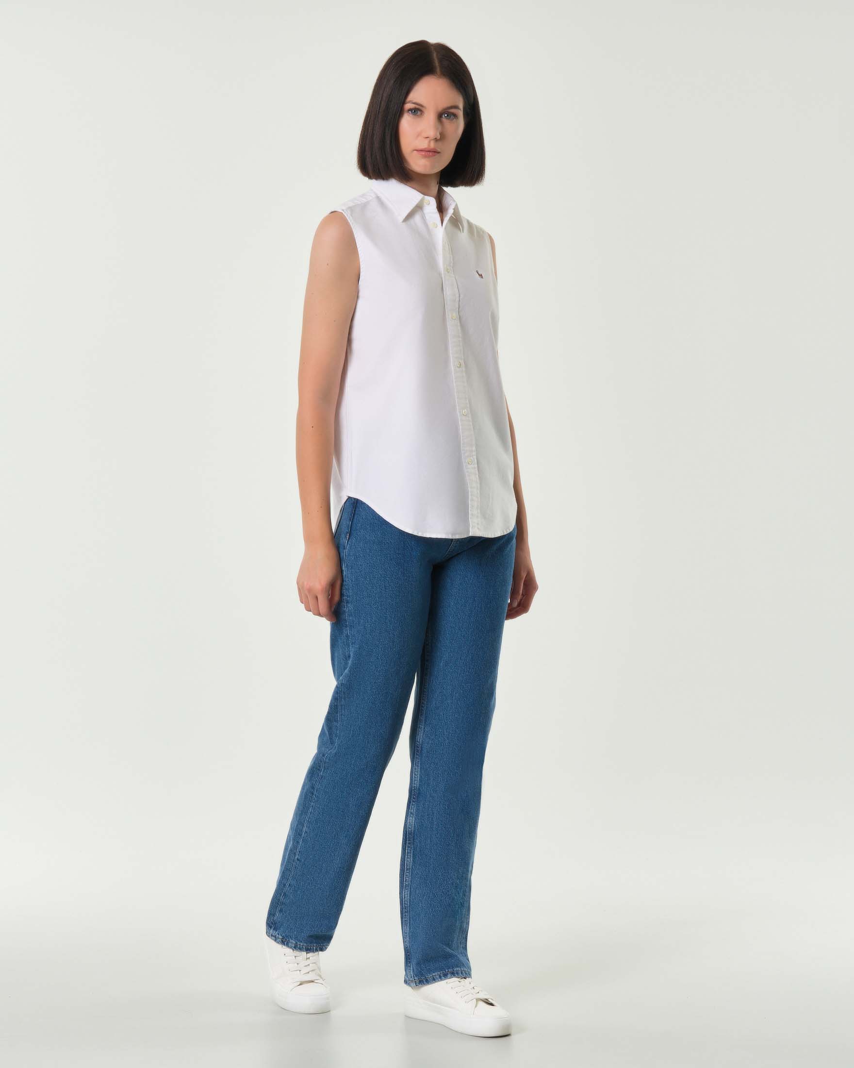Camicia bianca in cotone Oxford senza maniche Polo con logo ricamato
