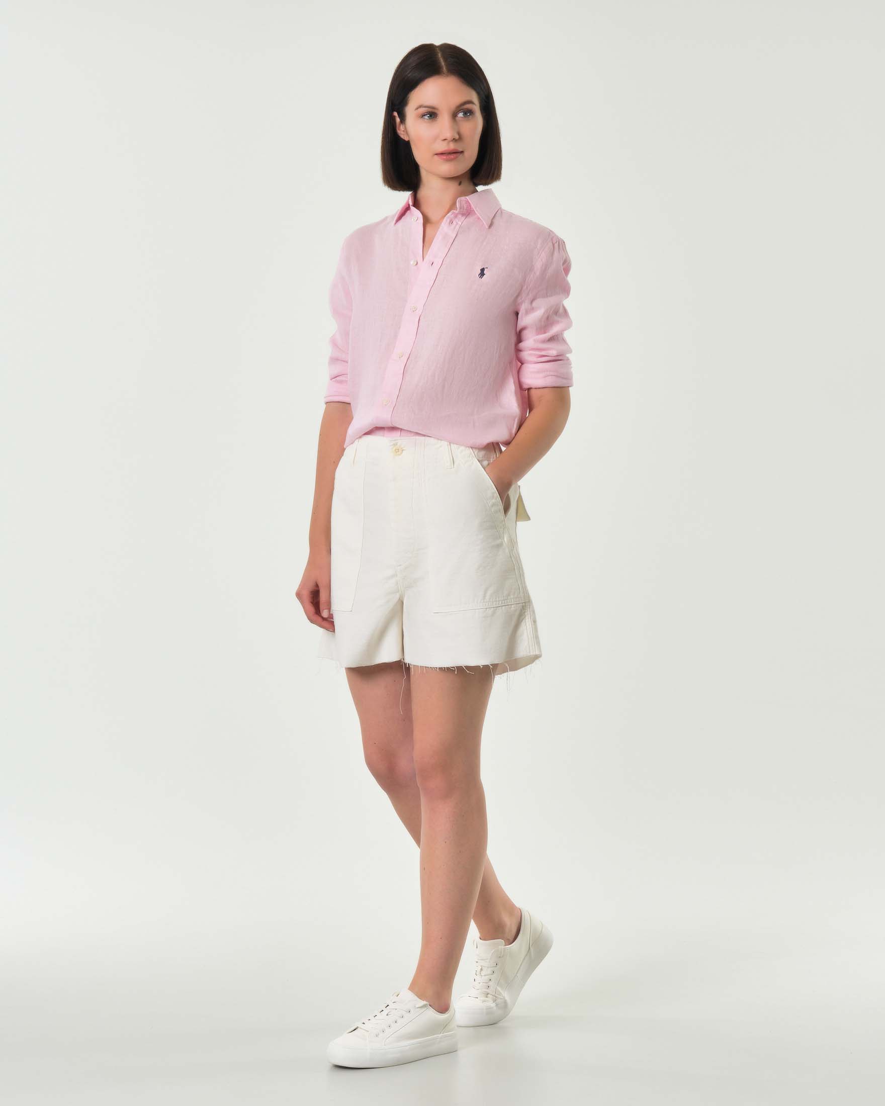Bermuda color avorio Polo in cotone con tasche frontali e taglio a vivo