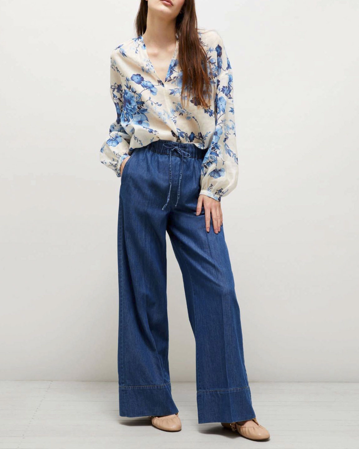 Belleville Jeans Bordeaux Vita Alta Pantaloni Flare Blu In Denim