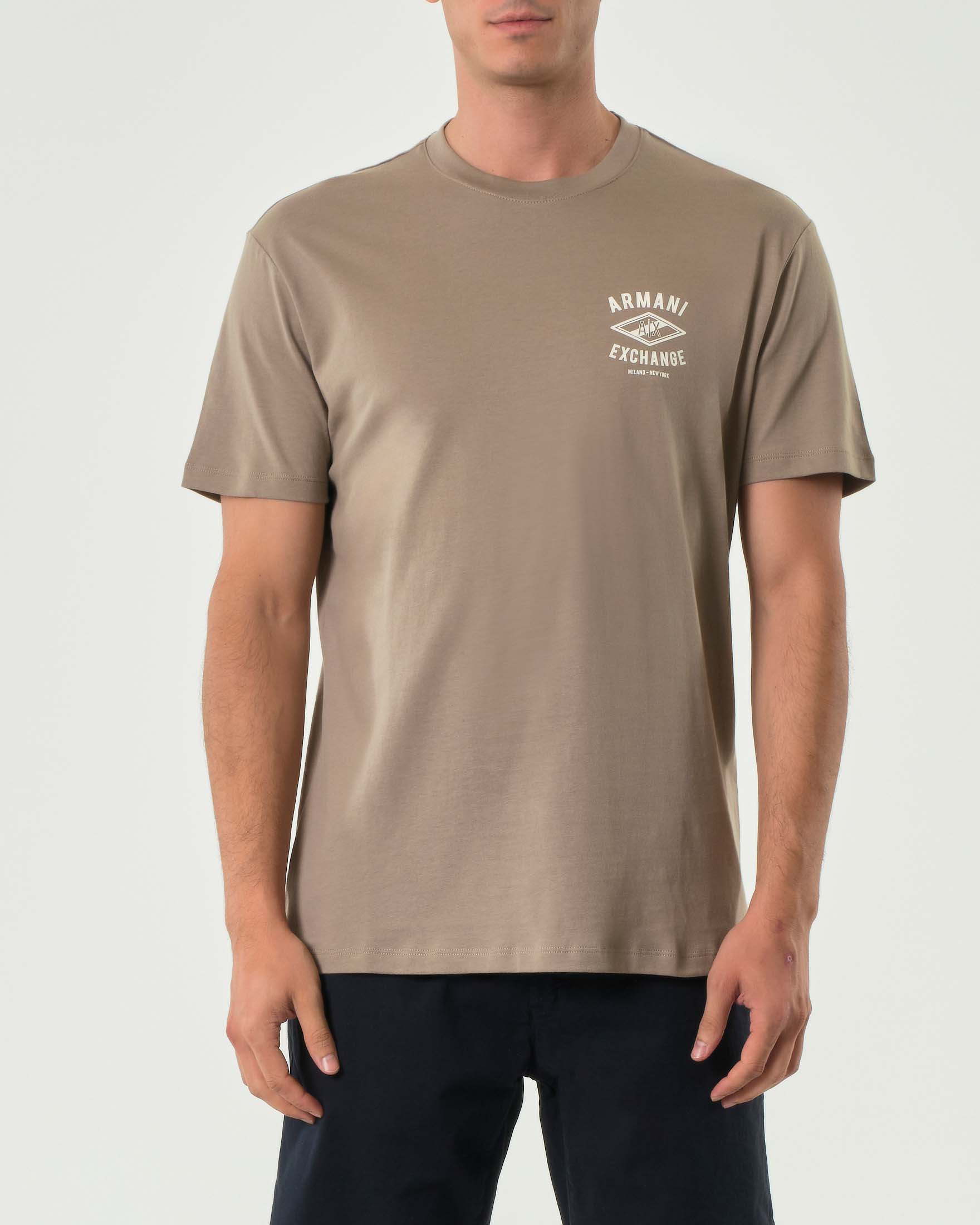 T-shirt mezza manica Armani Exchange fango con logo sul petto