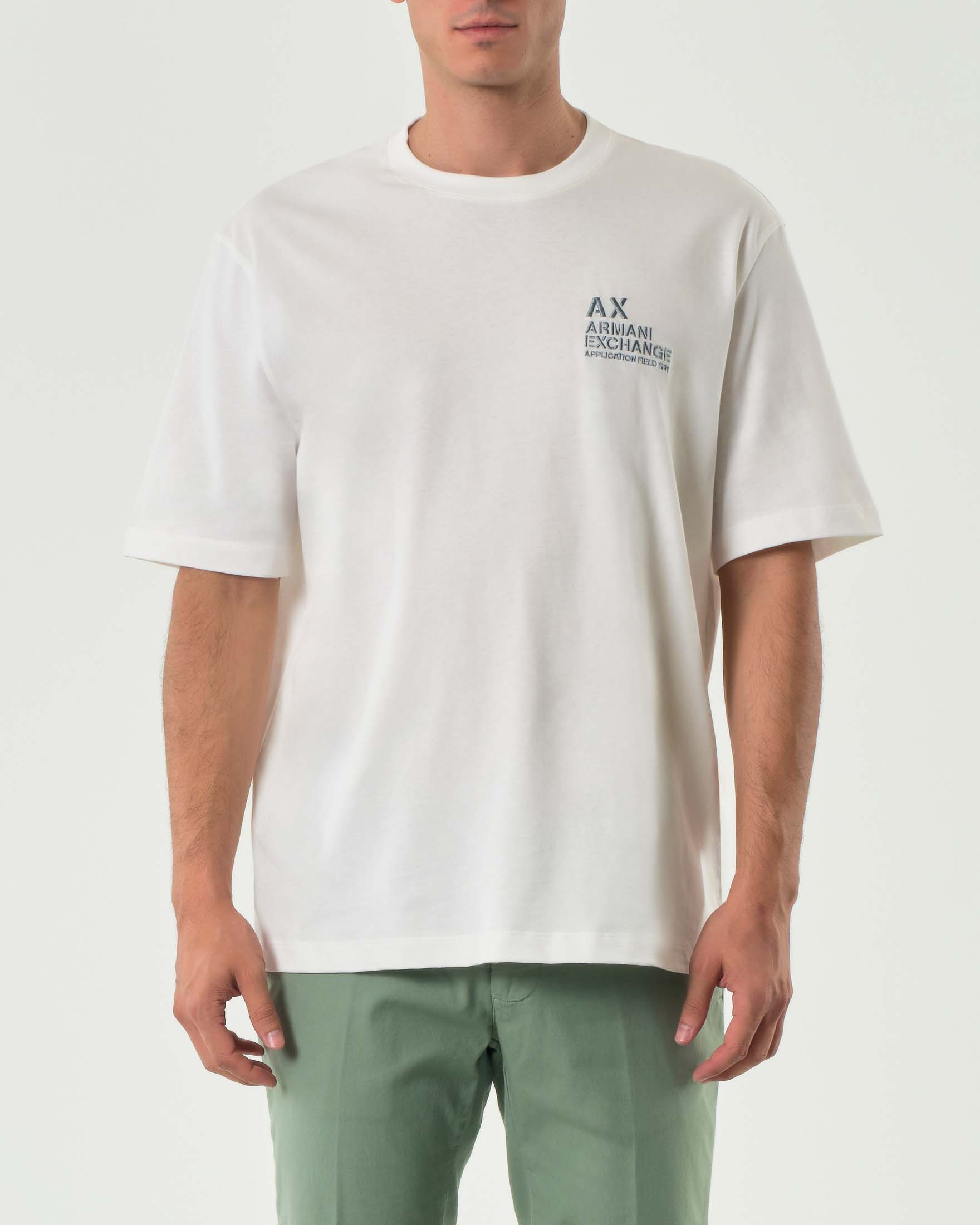 T-shirt mezza manica Armani Exchange bianca regular-fit con ricamo logo sul petto