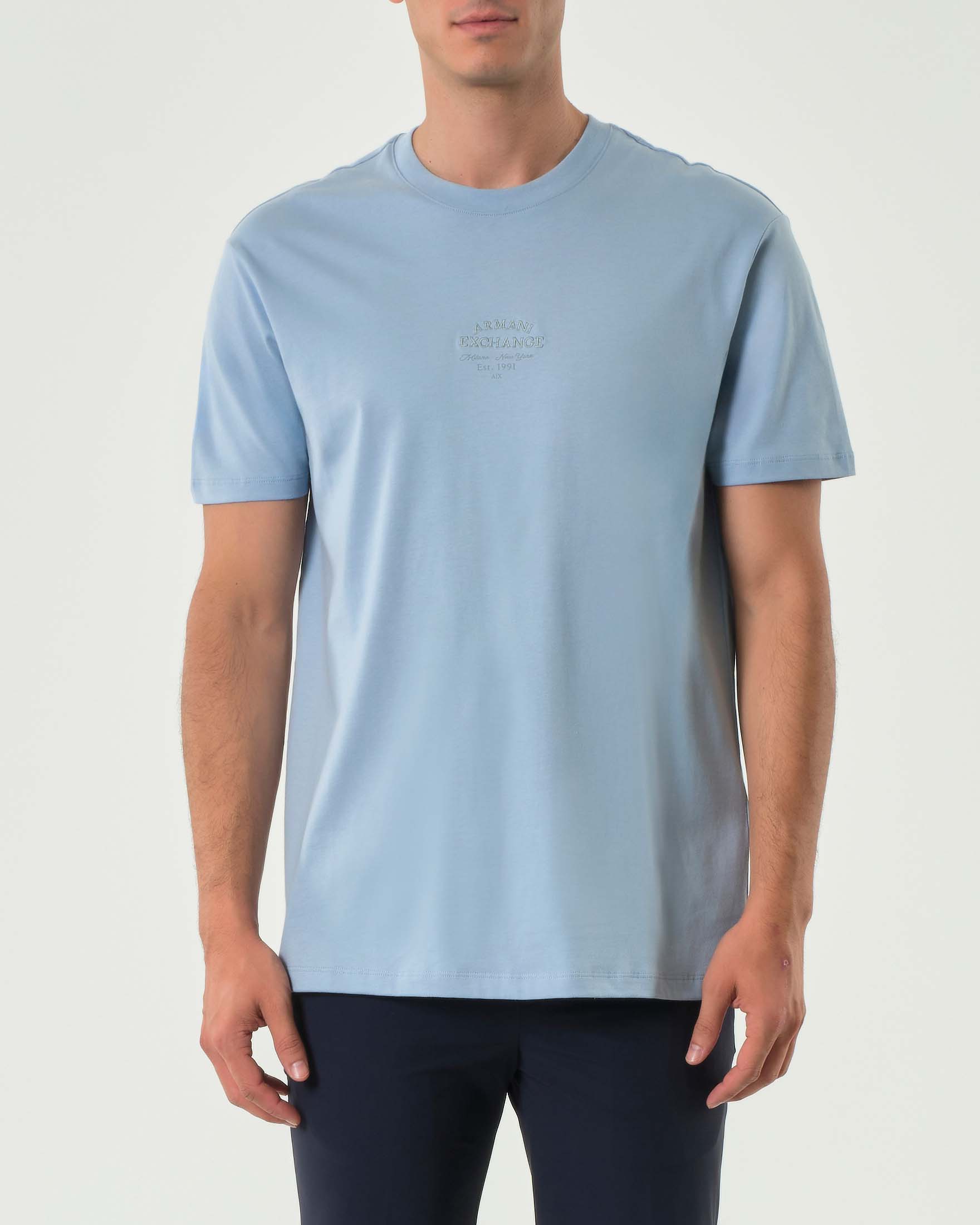 T-shirt mezza manica Exchange azzurra regular-fit con ricamo logo centrale sul petto