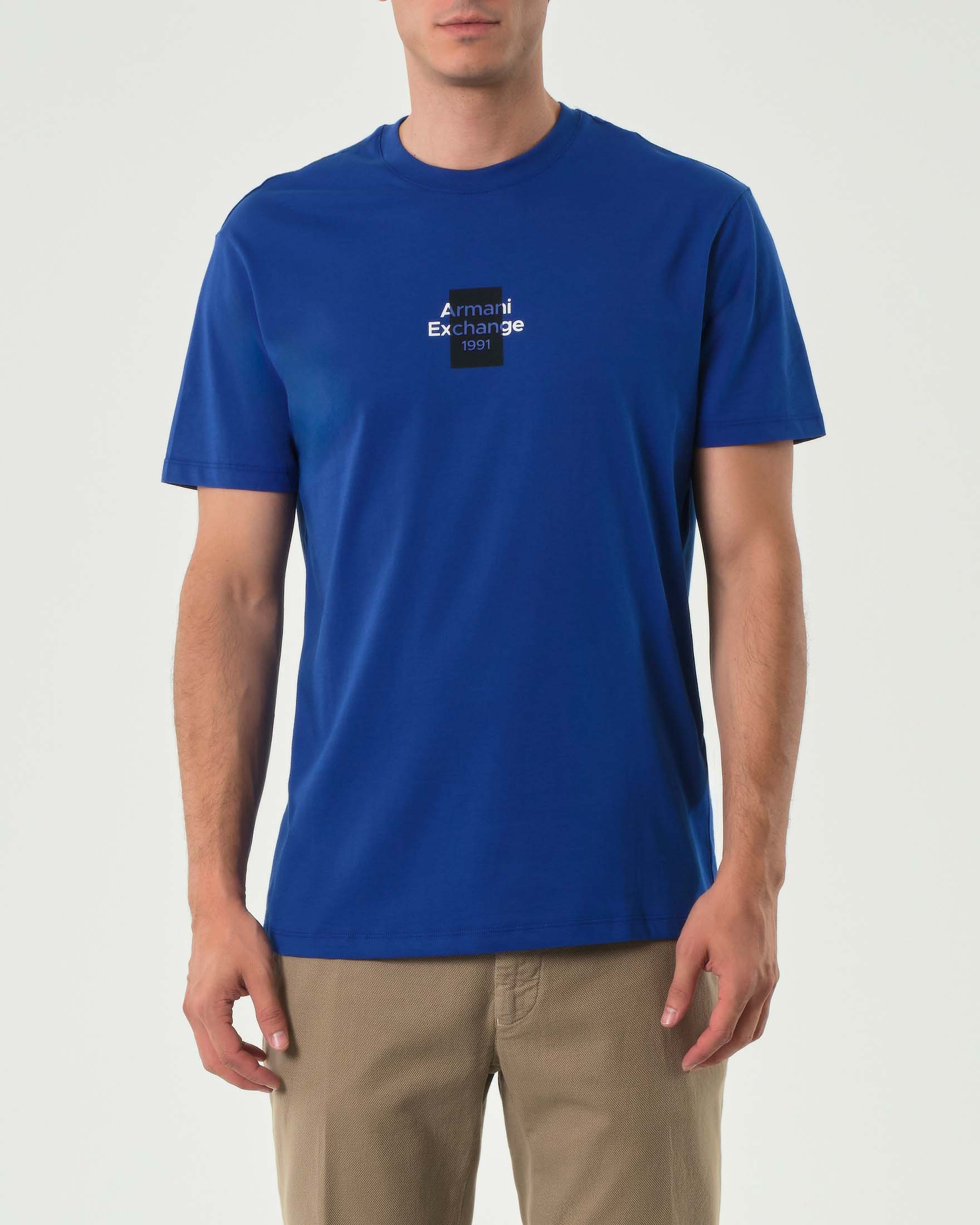 T-shirt mezza manica Exchange blu royal con logo tab centrale sul petto