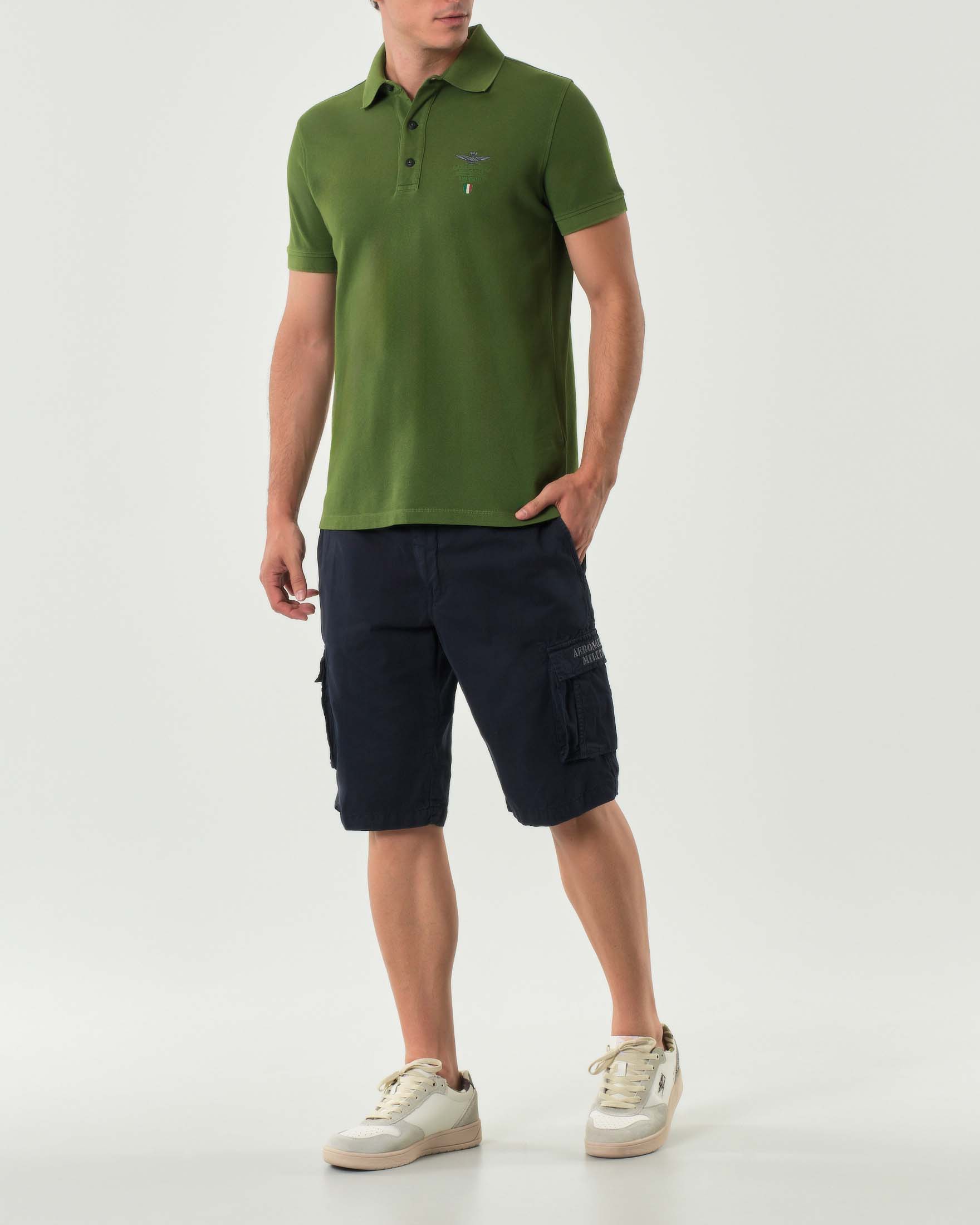 Bermuda cargo blu in gabardina di puro cotone