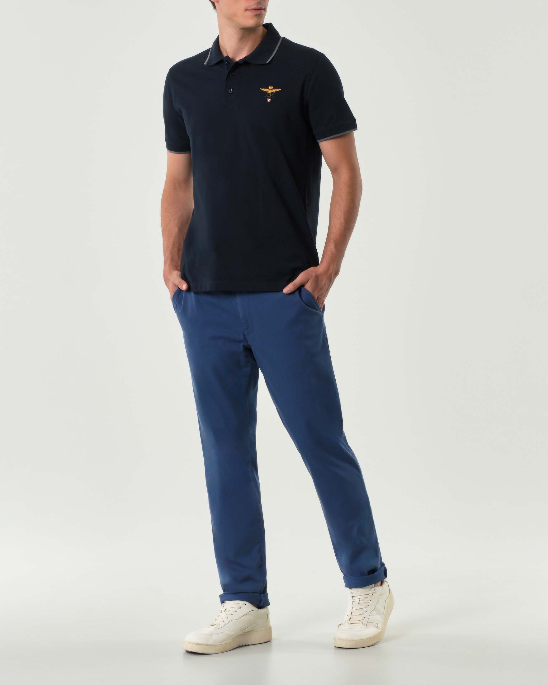 Pantalone chino Oslo blu indaco in micro piquet di cotone stretch drop 6