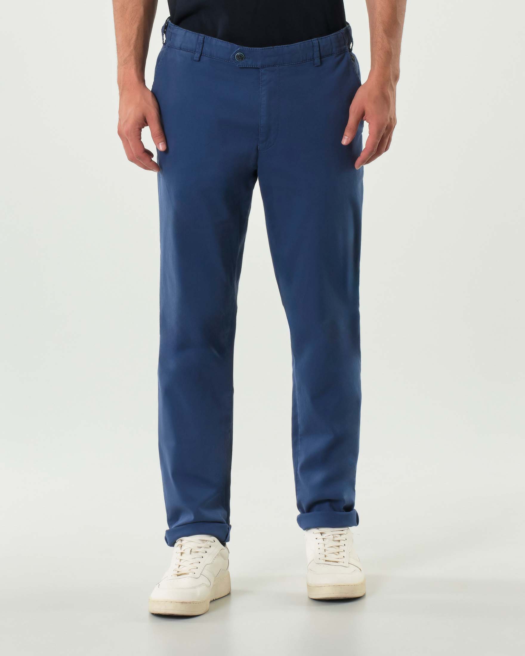 Pantalone Meyer chino Oslo blu indaco in micro piquet di cotone stretch drop 6 image