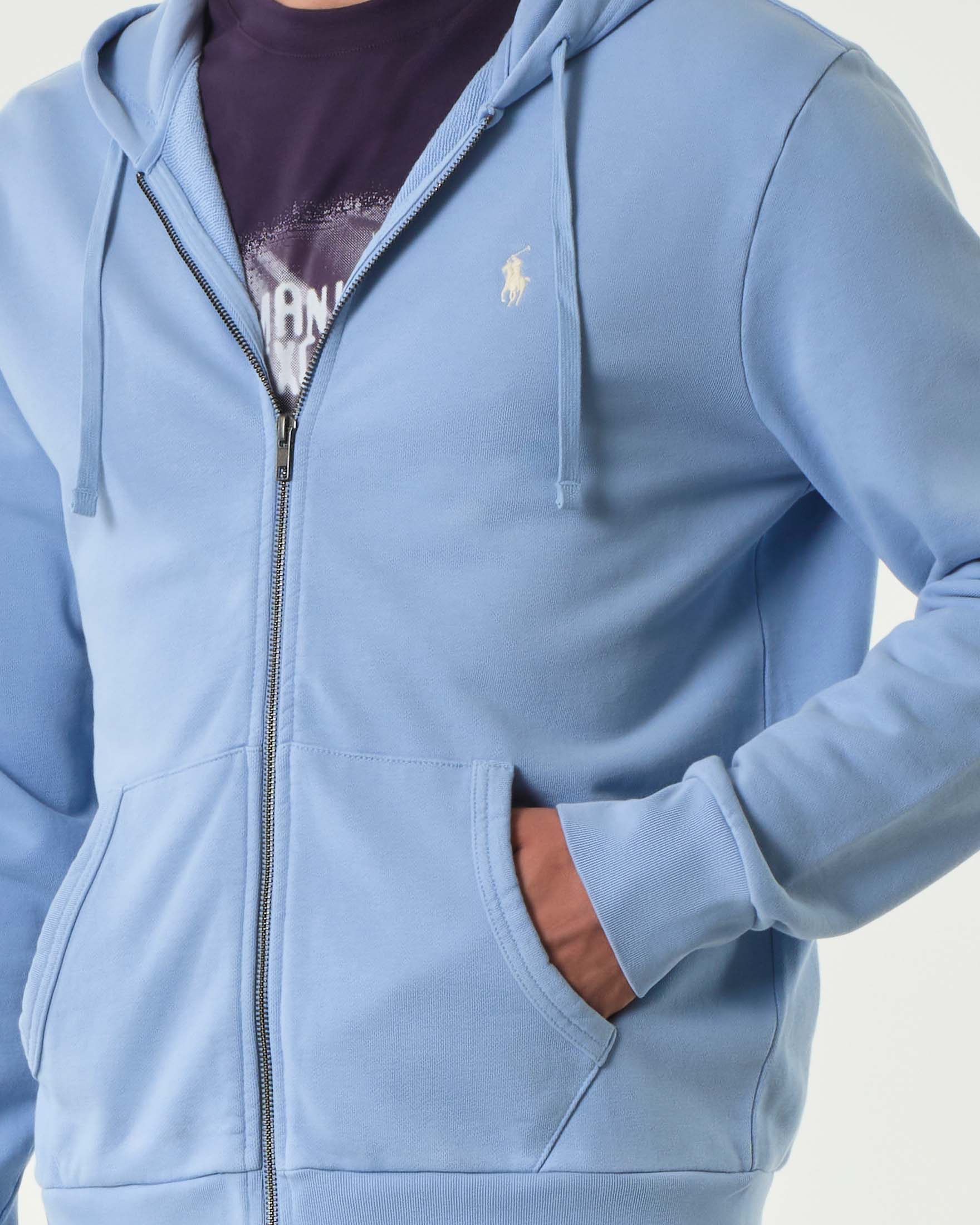 Felpa Polo Ralph Lauren azzurra con cappuccio e chiusura zip in puro cotone image
