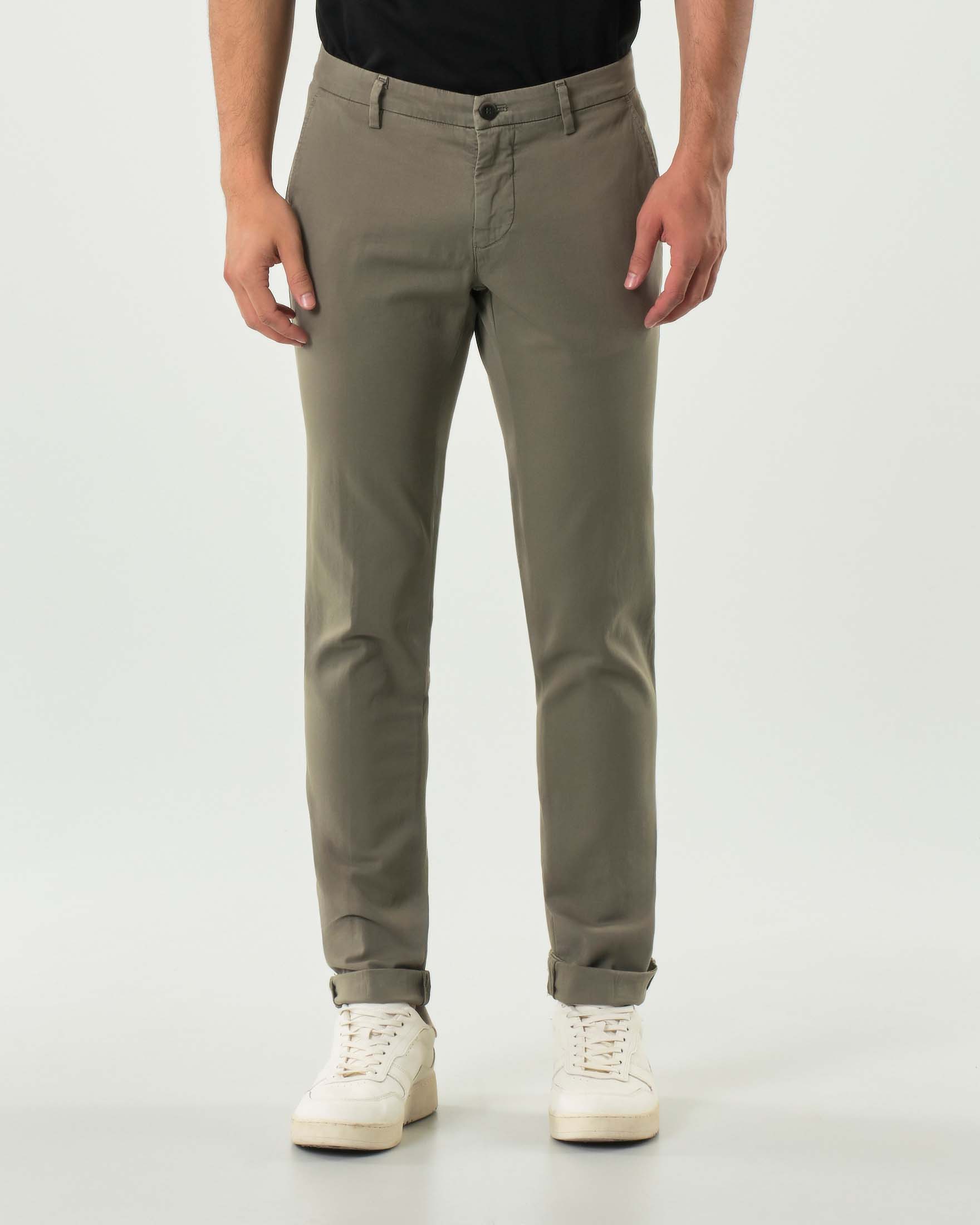 Pantalone Powell chino Levanto verde militare in broken twill di cotone stretch
