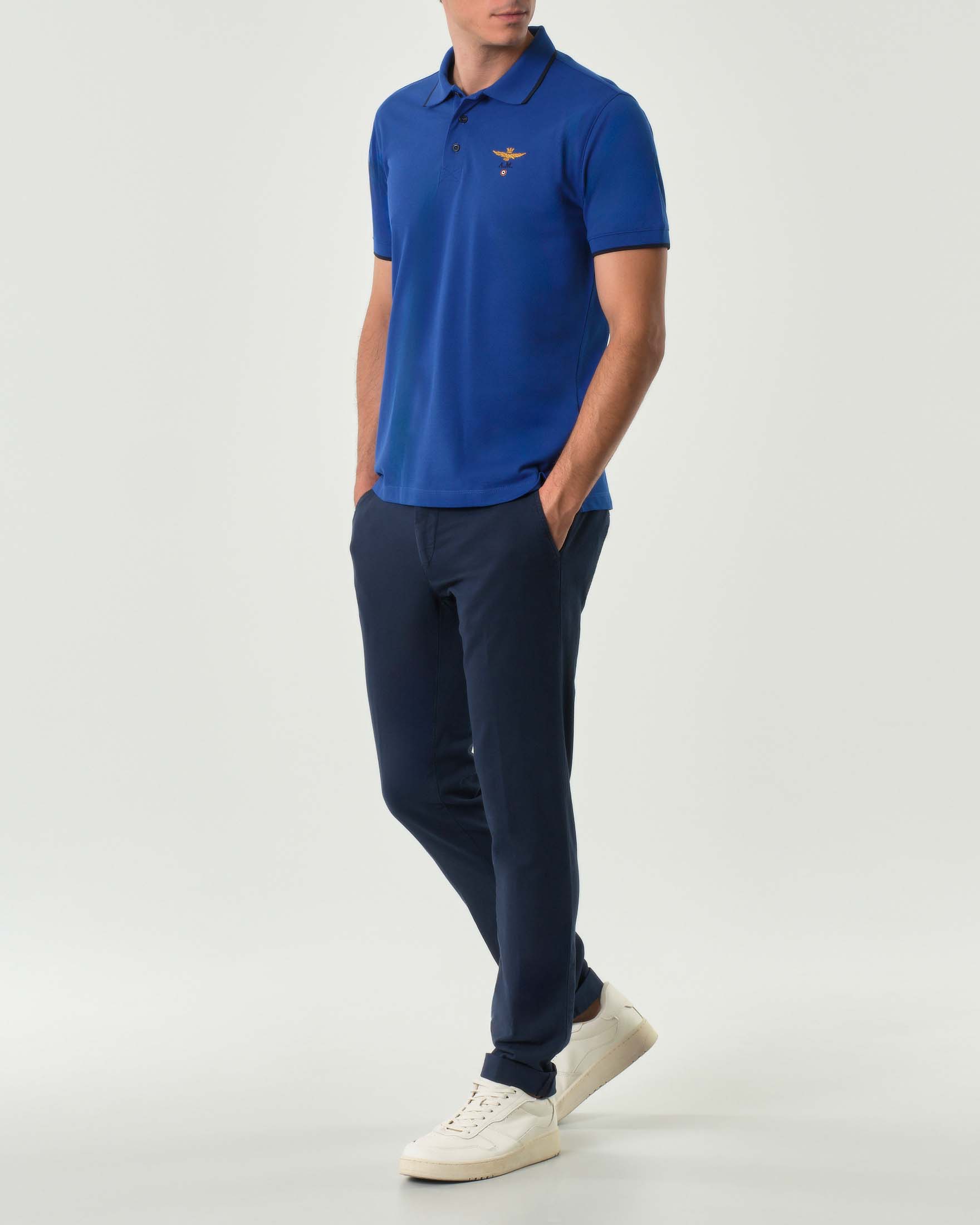 Pantalone chino Levanto blu in cotone stretch micro armatura