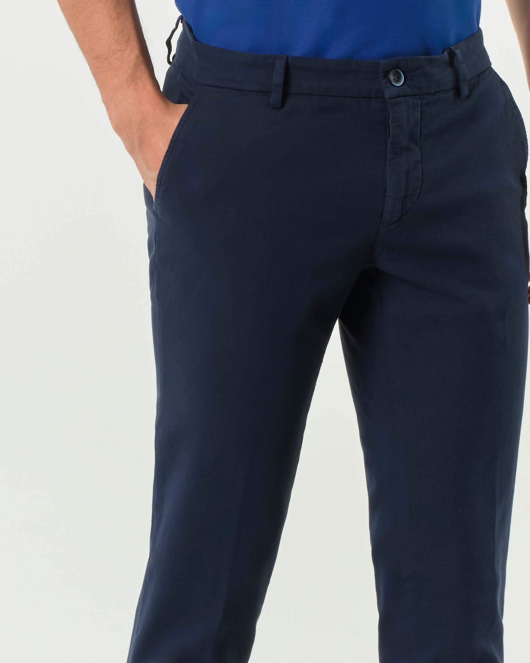 Pantalone Powell chino Levanto blu in cotone stretch micro armatura