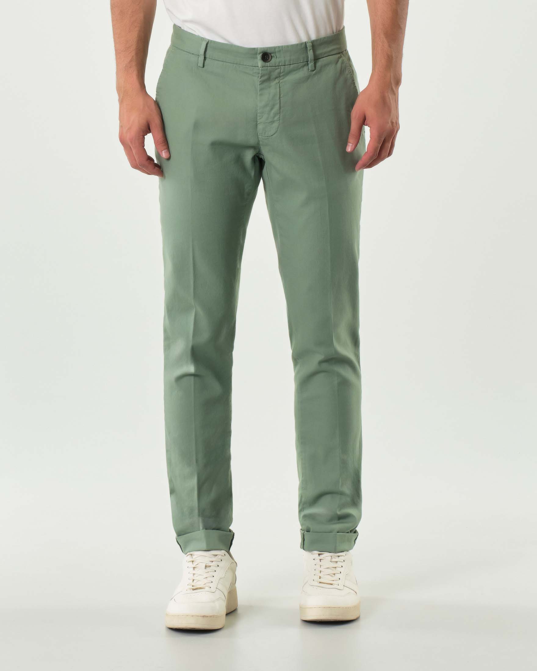 Pantalone Powell chino Levanto verde salvia in canvas di cotone stretch