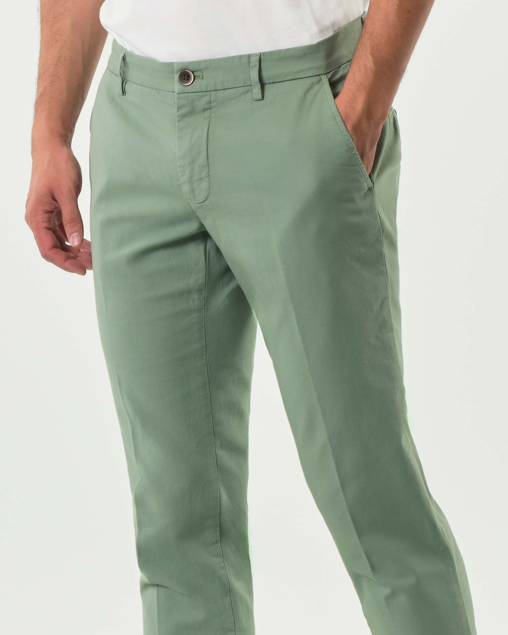 Pantalone Powell chino Levanto verde salvia in canvas di cotone stretch