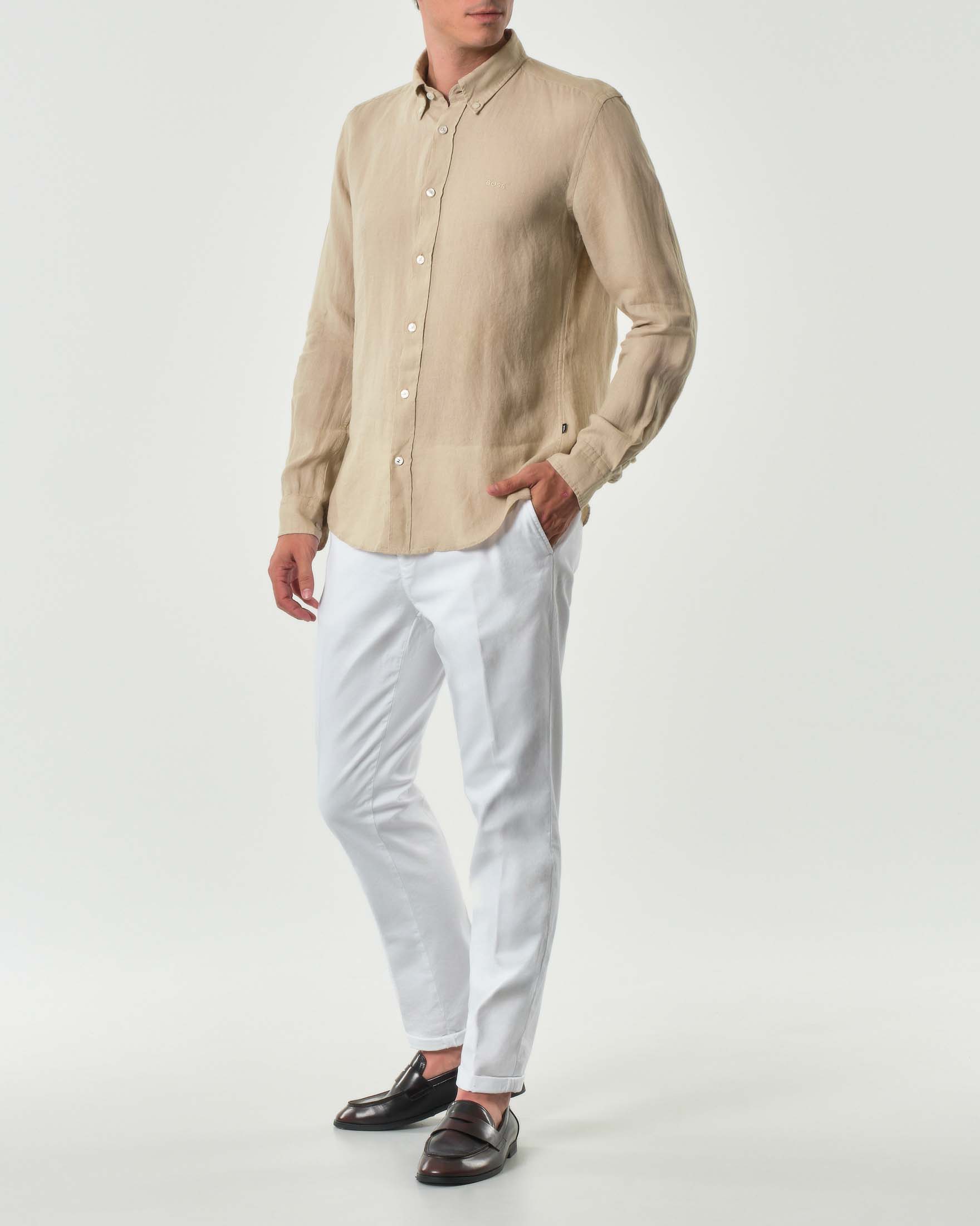 Pantalone Powell chino Osaka bianco in twill di cotone stretch carrot-fit