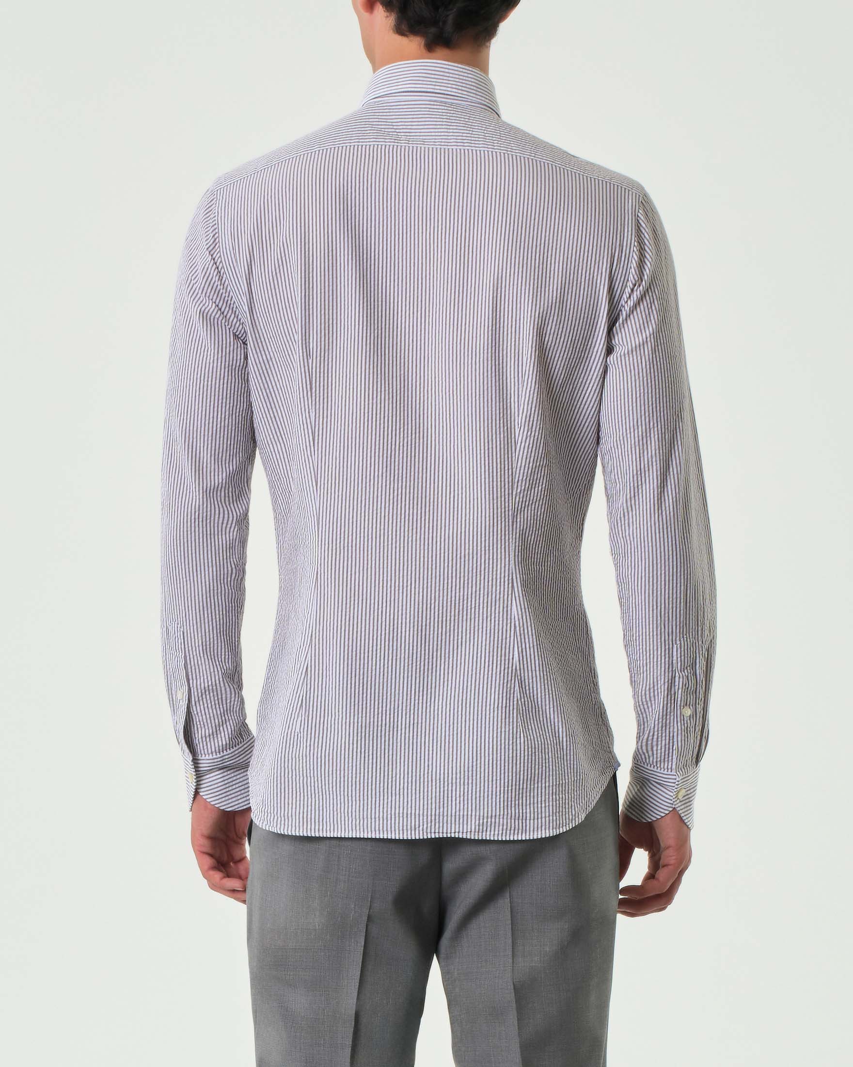 Camicia Xacus bastoncino bianco grigio in seersucker di puro cotone tailor fit