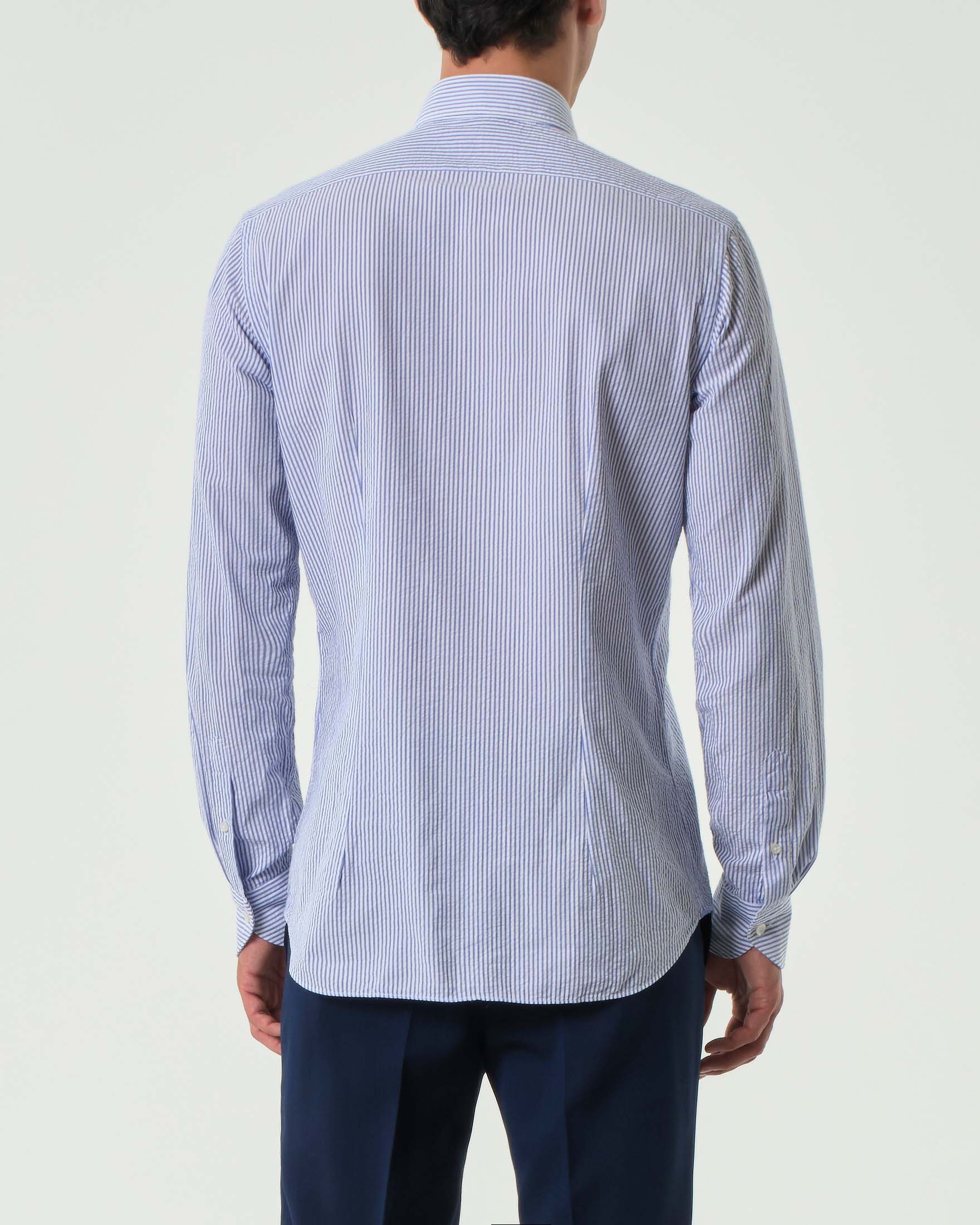 Camicia Xacus bastoncino bianco azzurro in seersucker di puro cotone tailor fit