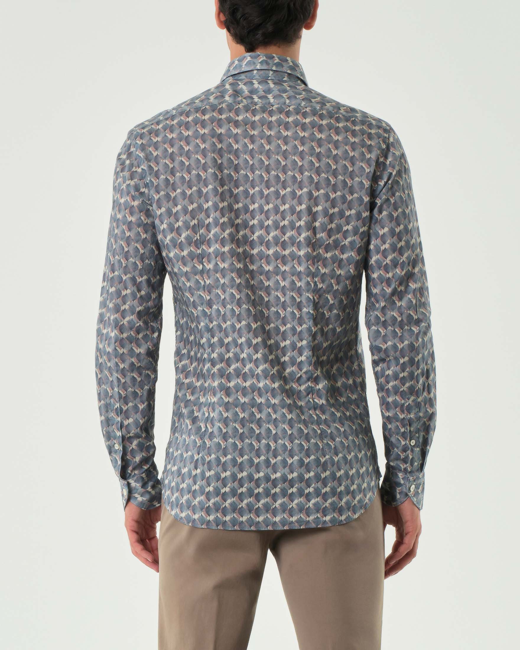 Camicia Xacus in mussola di cotone a fantasia geometrica indaco e rosa
