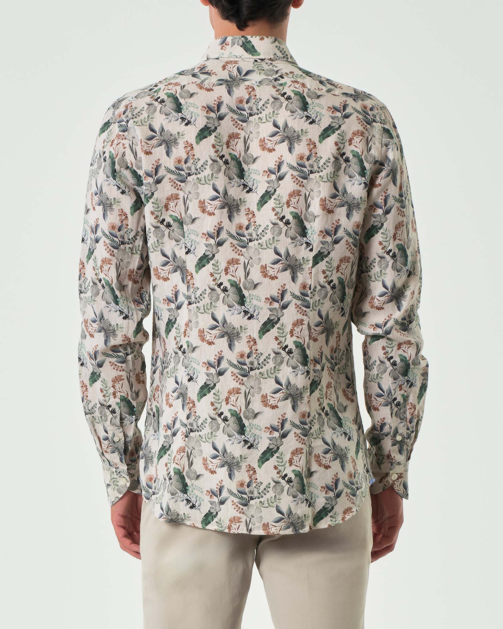 Camicia Xacus panna in puro lino a fantasia floreale