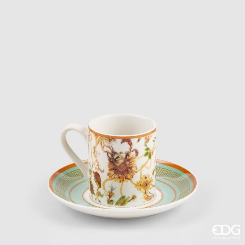 Tazza Caffè con Piattino Cervo in Porcellana Set 6 pz. d.5,5 h.6,5 Edg