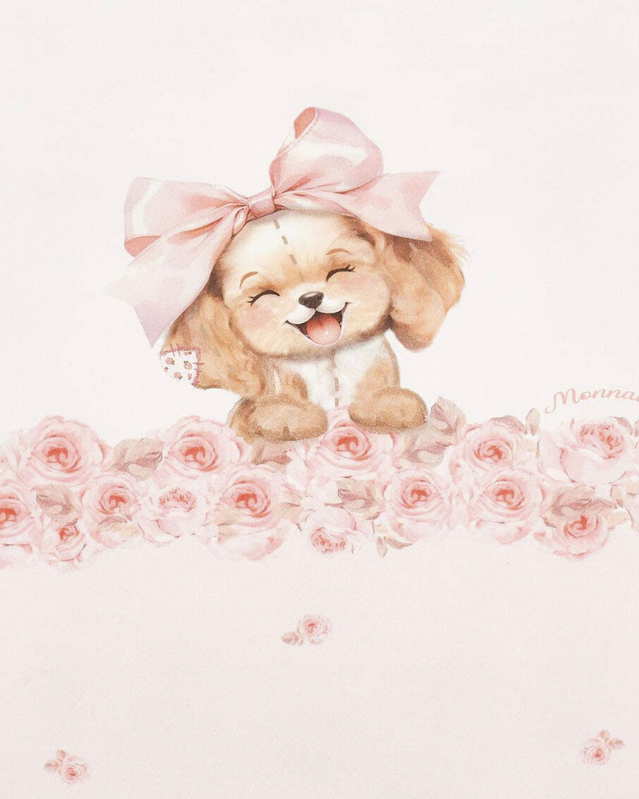 Copertina Monnalisa avorio con fantasia cagnolino e rose in puro cotone