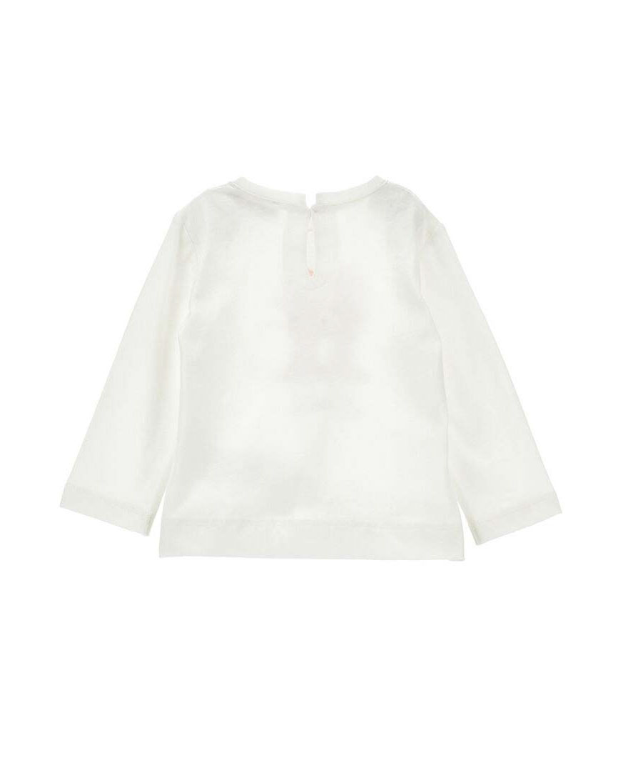T-shirt manica lunga Monnalisa color avorio con stampa cagnolino e strass