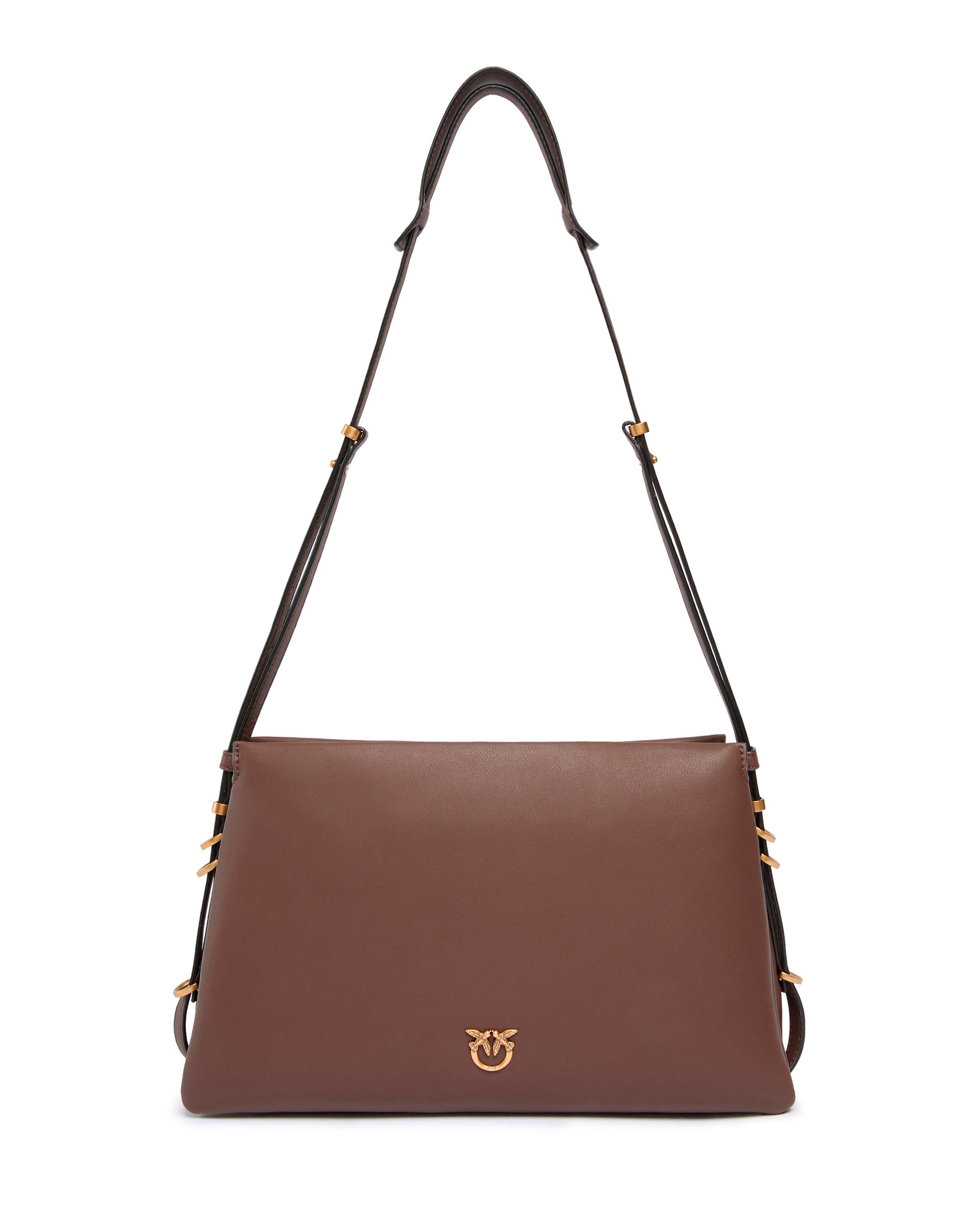 Borsa marrone Triplette in pelle liscia a forma trapezio con triplo scomparto