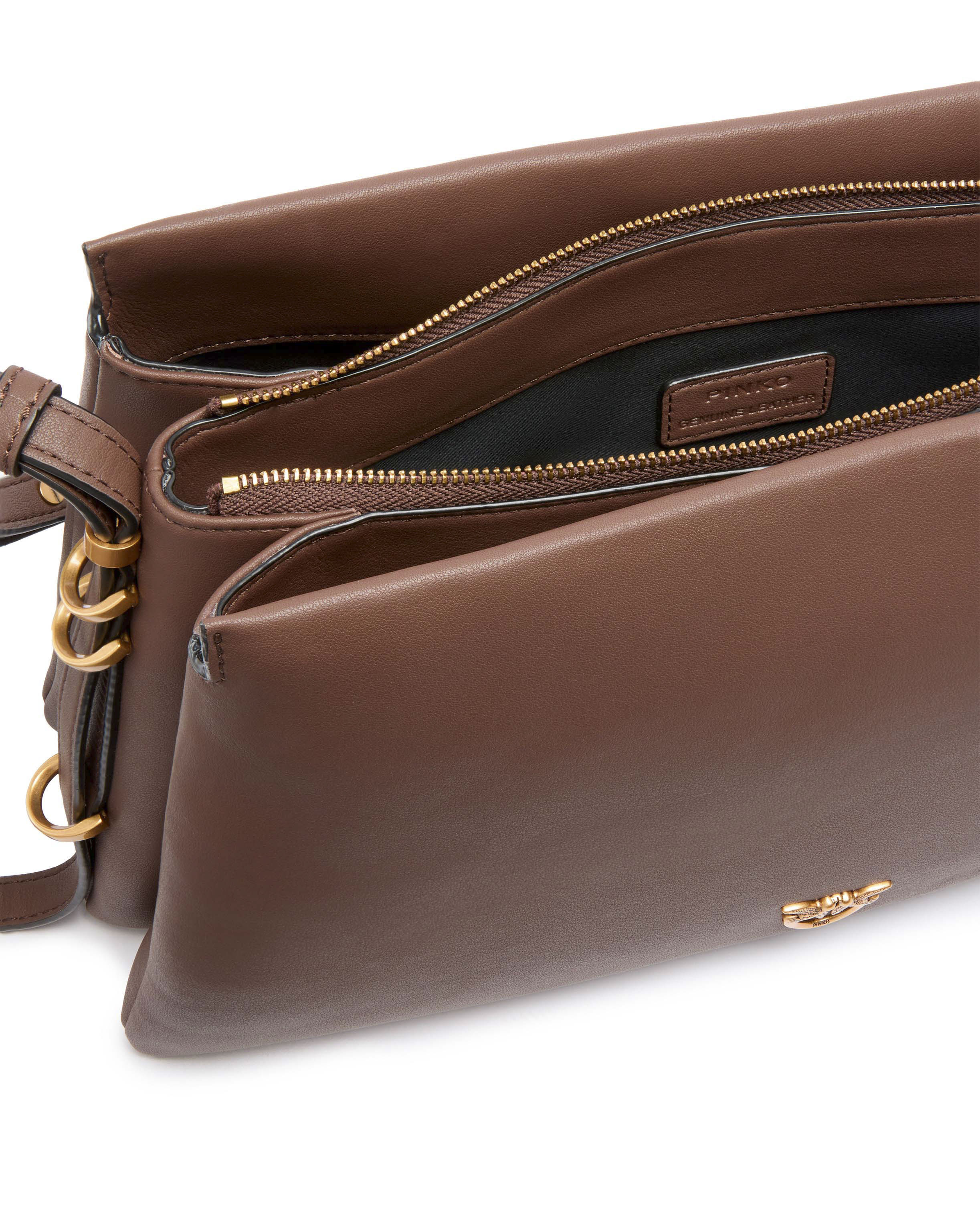 Borsa marrone Triplette Pinko in pelle liscia a forma trapezio con triplo scomparto image