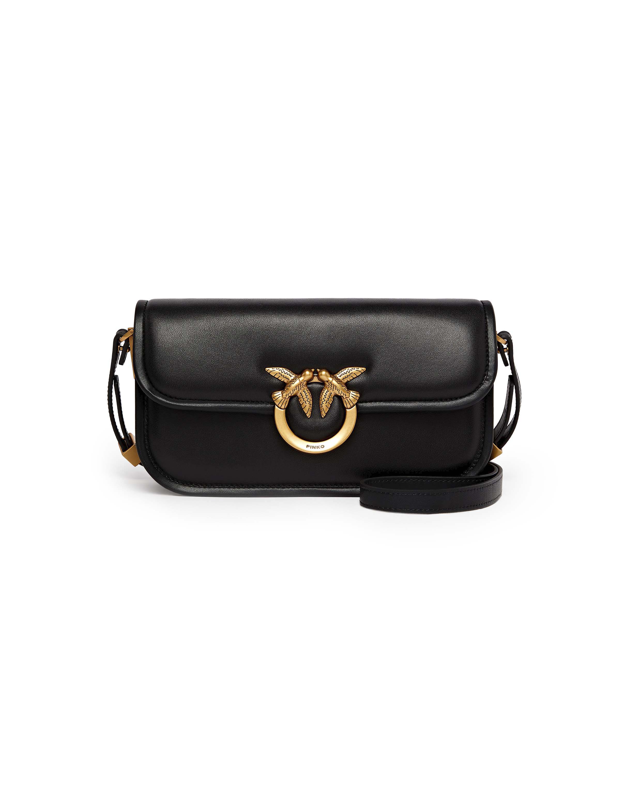 Borsa nera a tracolla con chiusura a patta e fibbia Love Birds