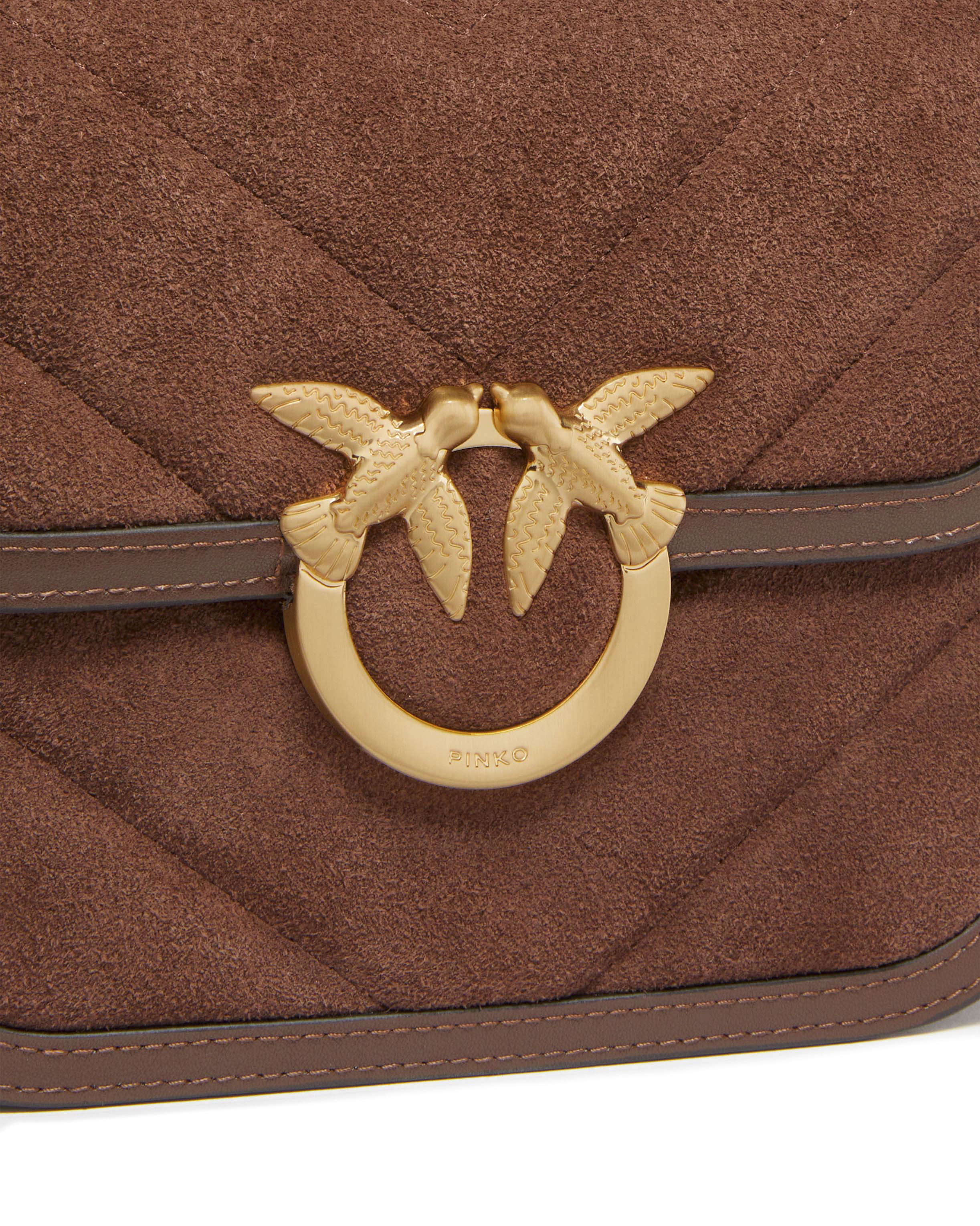 Borsa a tracolla marrone Pinko in suede con profili in pelle