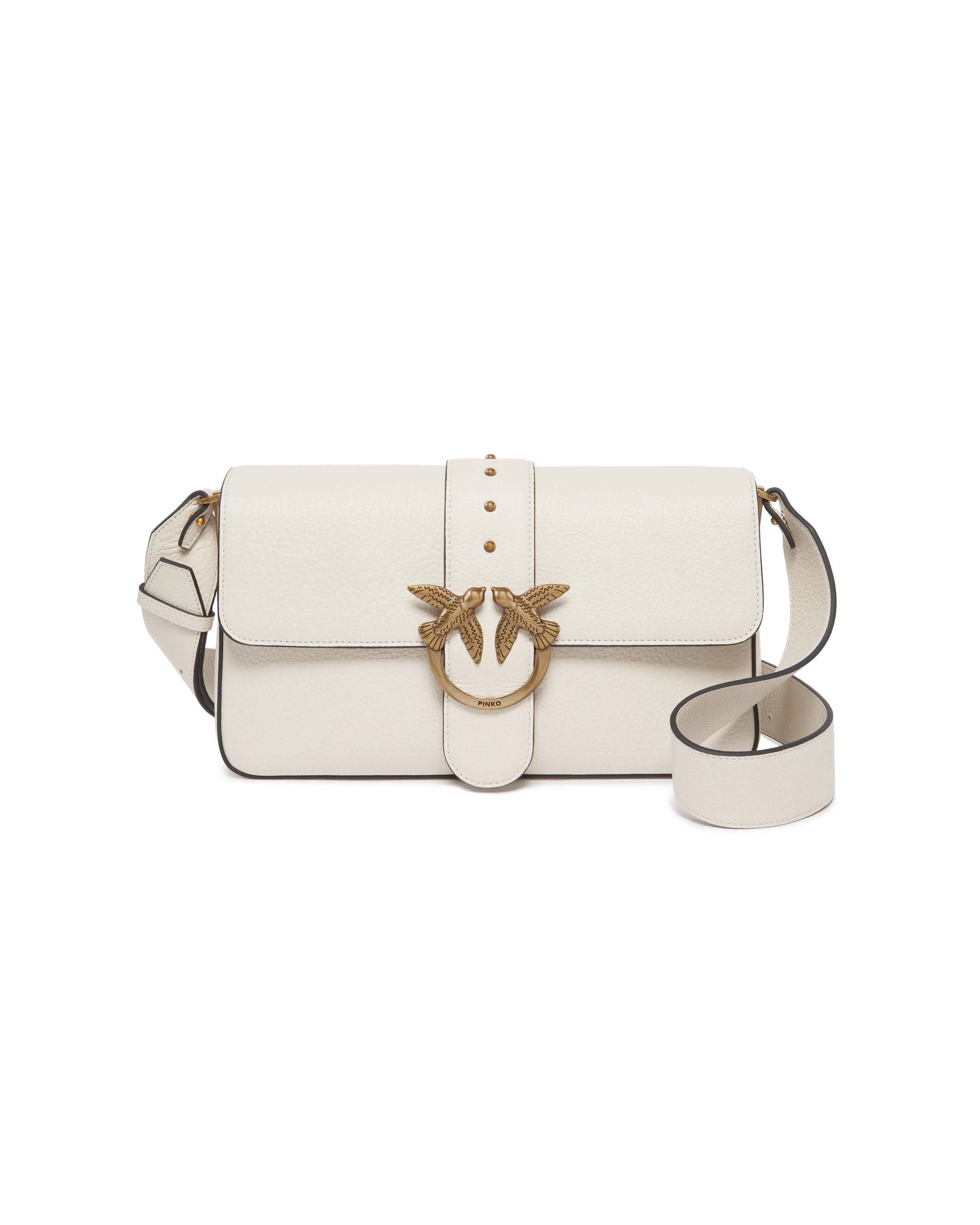 Classic Love Bag One Slouchy bianca in pelle liscia con fibbia Love Birds dorata