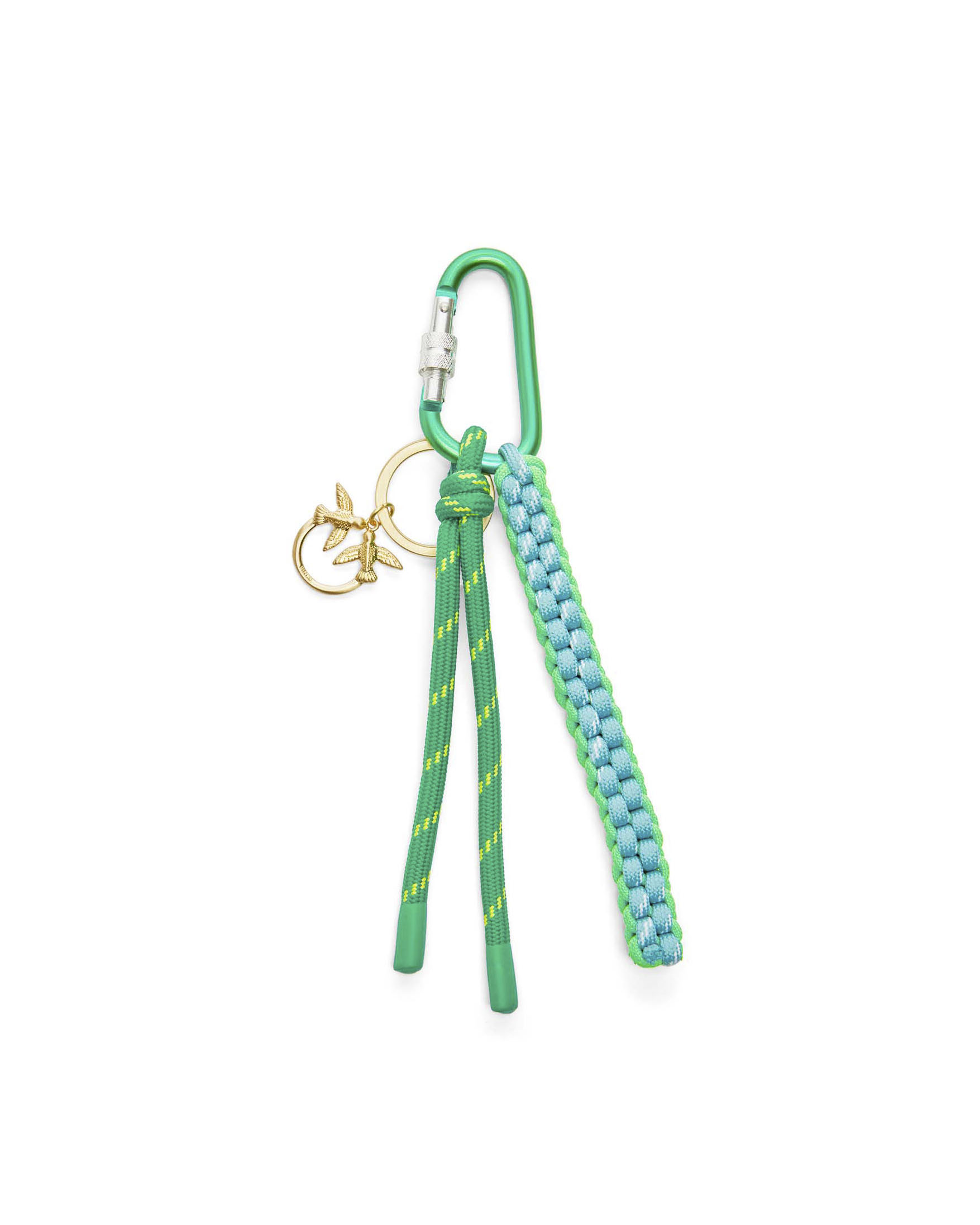 Portachiavi Pinko scooby doo verde fluo e azzurro con moschettone e charms Fly Birds dorato