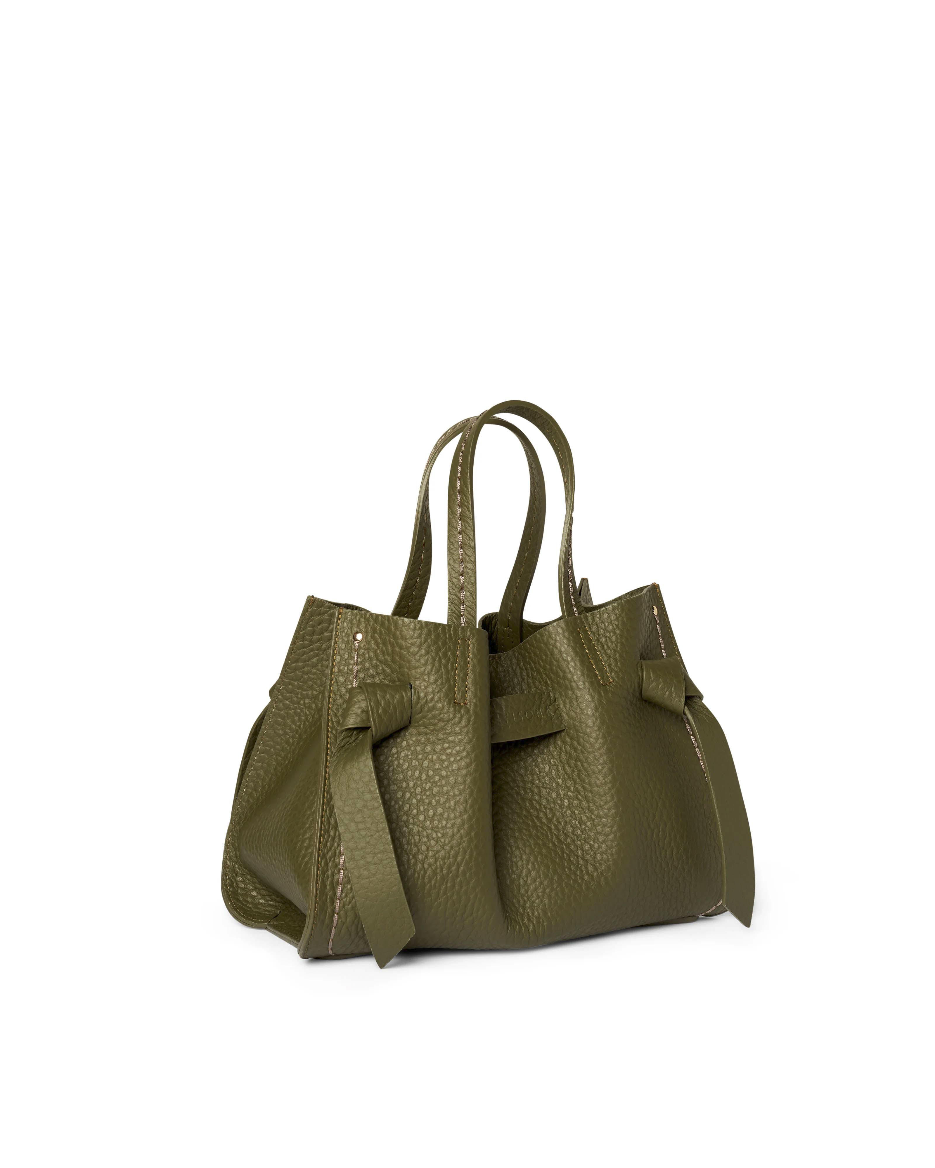 Borsa verde muschio Visonà misura piccola in pelle martellata con