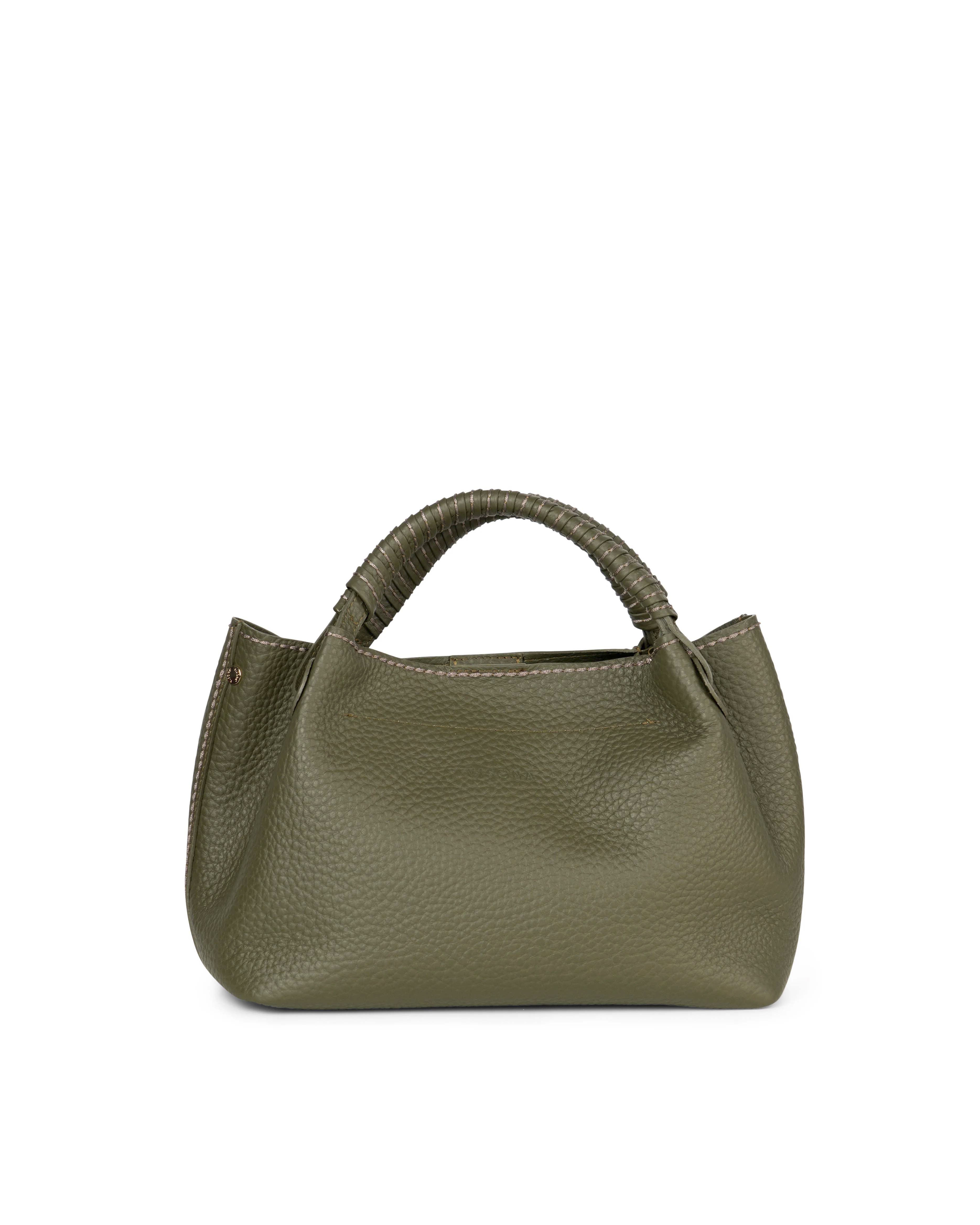 Bauletto verde muschio Visonà in pelle martellata con manico intrecciato