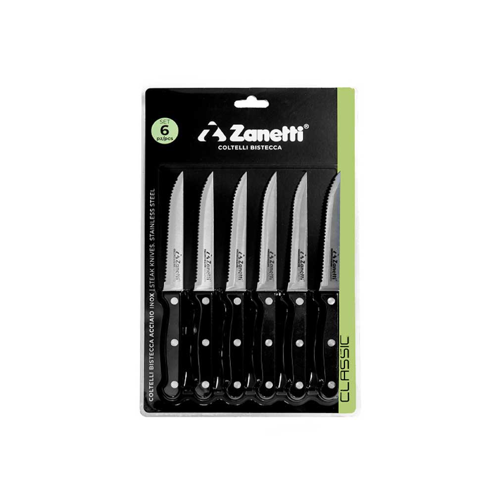 Zanetti 6 Coltelli Bistecca Con Lama In Acciaio Inox 