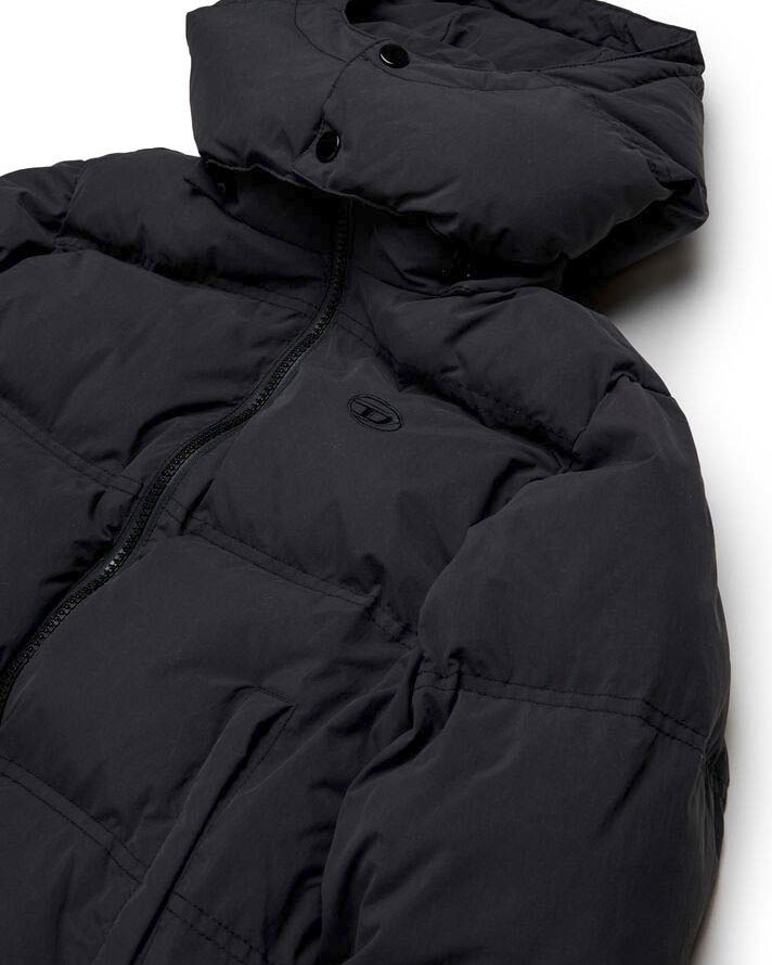 Piumino Diesel nero in nylon opaco con cappuccio image