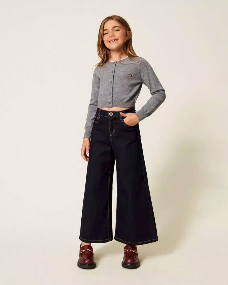 Jeans Twinset wide leg blu scuro in cotone elasticizzato